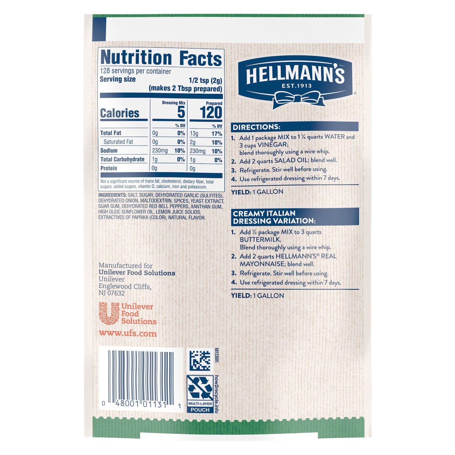 Hellmann's Spread Italian Dry Mix 9.2 Ounce Size - 12 Per Case.