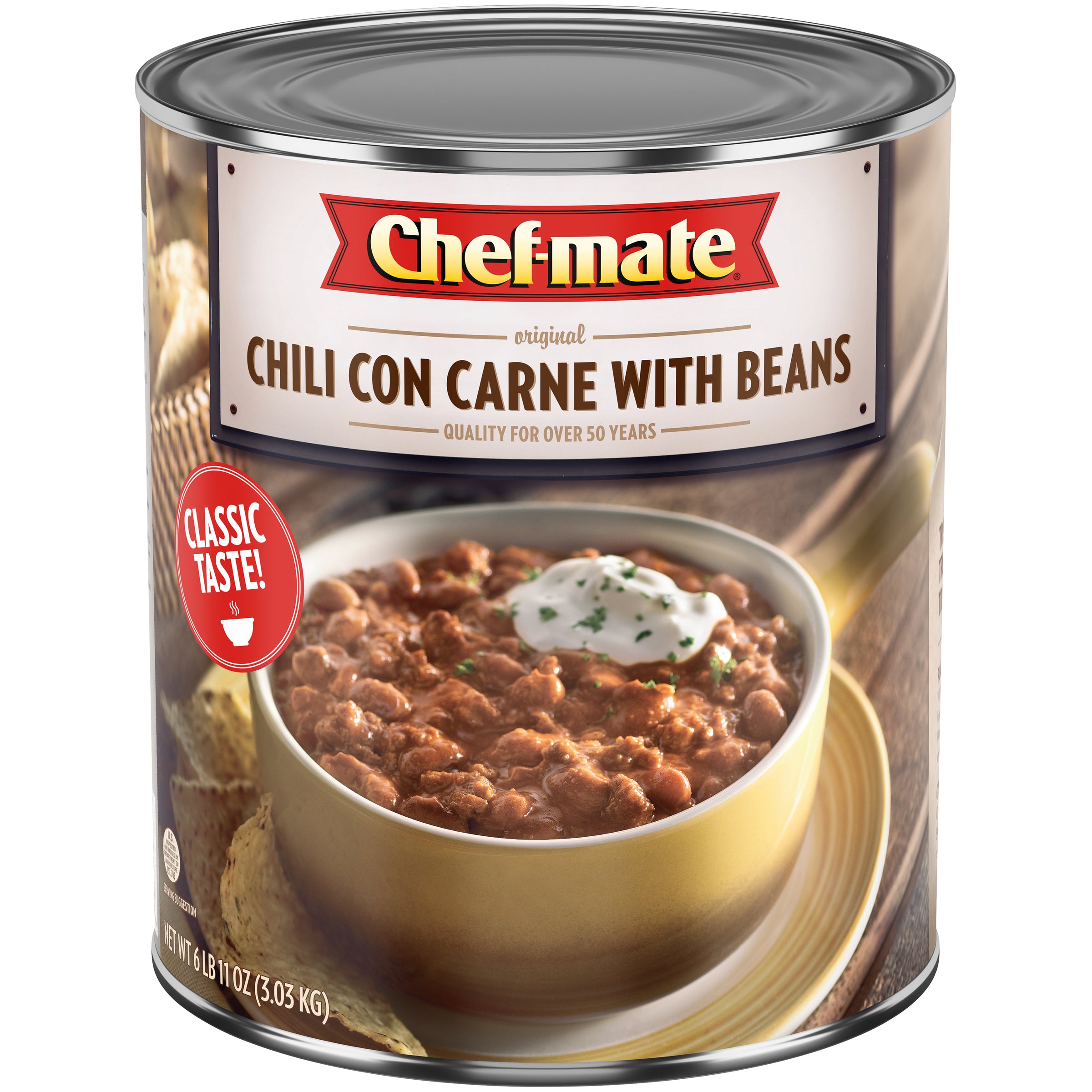 Chef Mate Original Chili Con Carne With Beans 6.68 Pound Each - 6 Per Case.