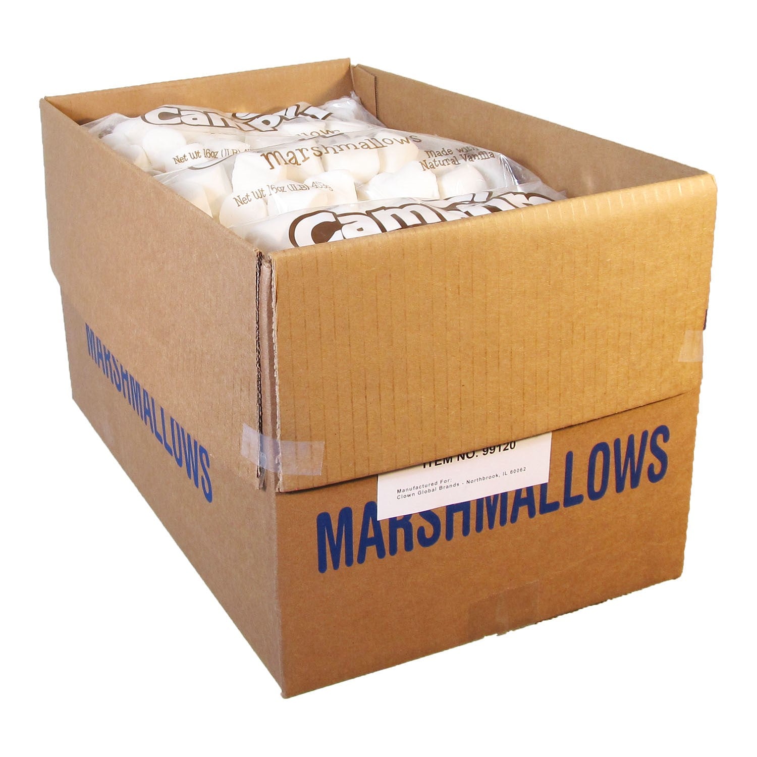 Clown Campfire Large White Marshmallows No Artificial Flavors Or Colors 1 Pound Each - 12 Per Case.