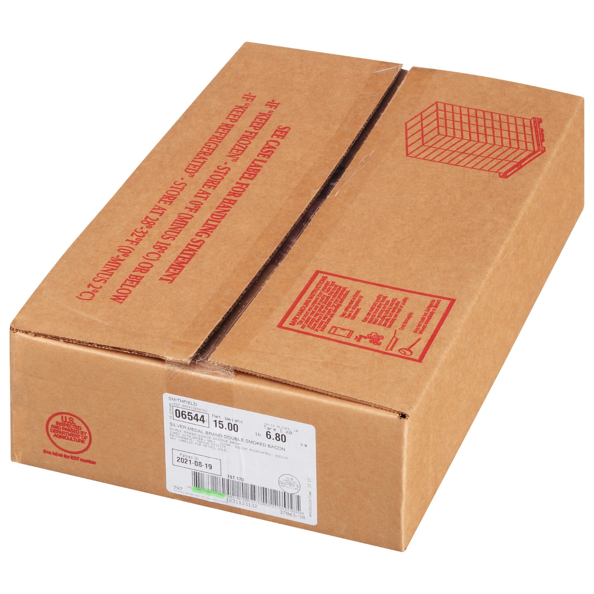 Bacon Single Shingle Double Smoked 15 Pound Each - 1 Per Case.