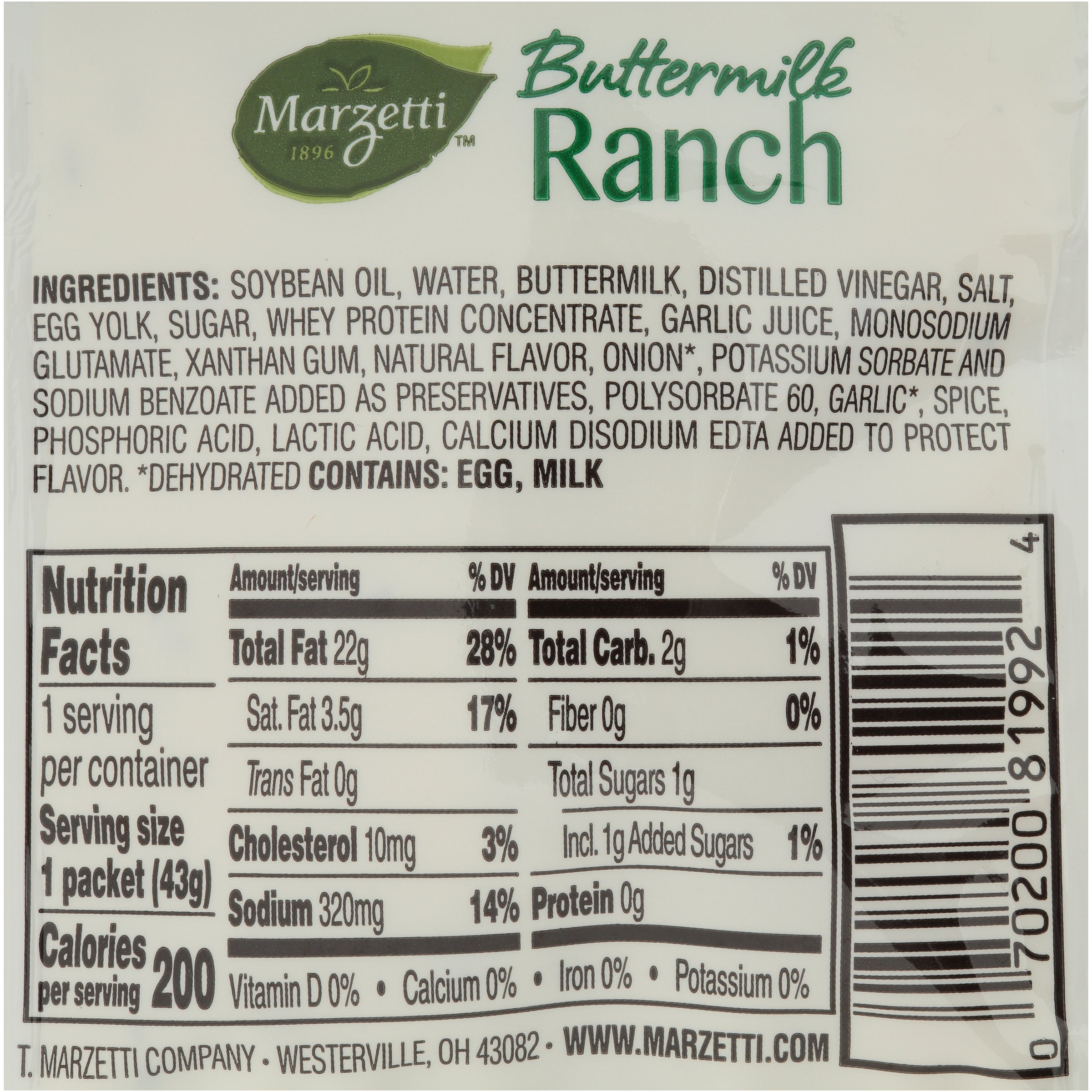 Marzetti Buttermilk Ranch Dressing Packets 1.5 Oz Each 120/Case Marzetti Buttermilk Ranch Dressing Packets 1.5 Oz Each 120/Case