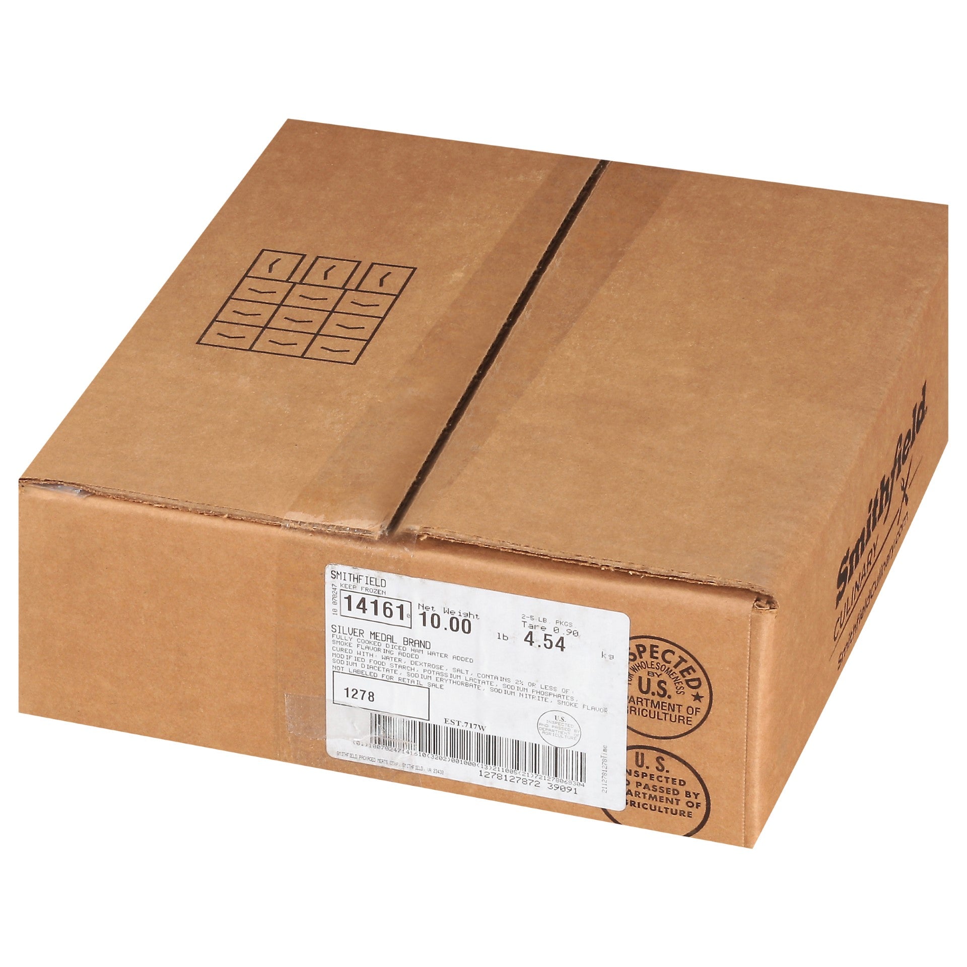 Ham Smoked Diced Water Added 4" Cubes 5 Pound Each - 2 Per Case.