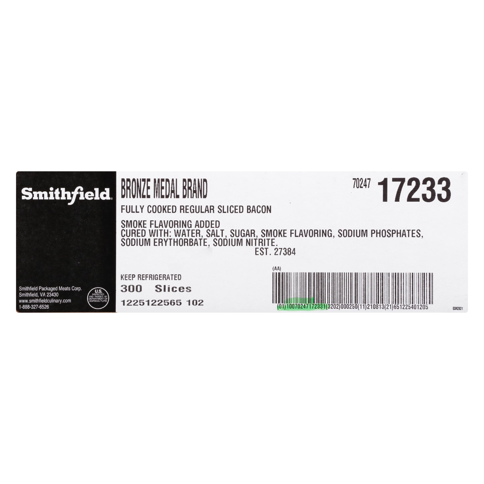 Bacon Fully Cooked Bronze Medal 1.71 Pound Each - 2 Per Case.