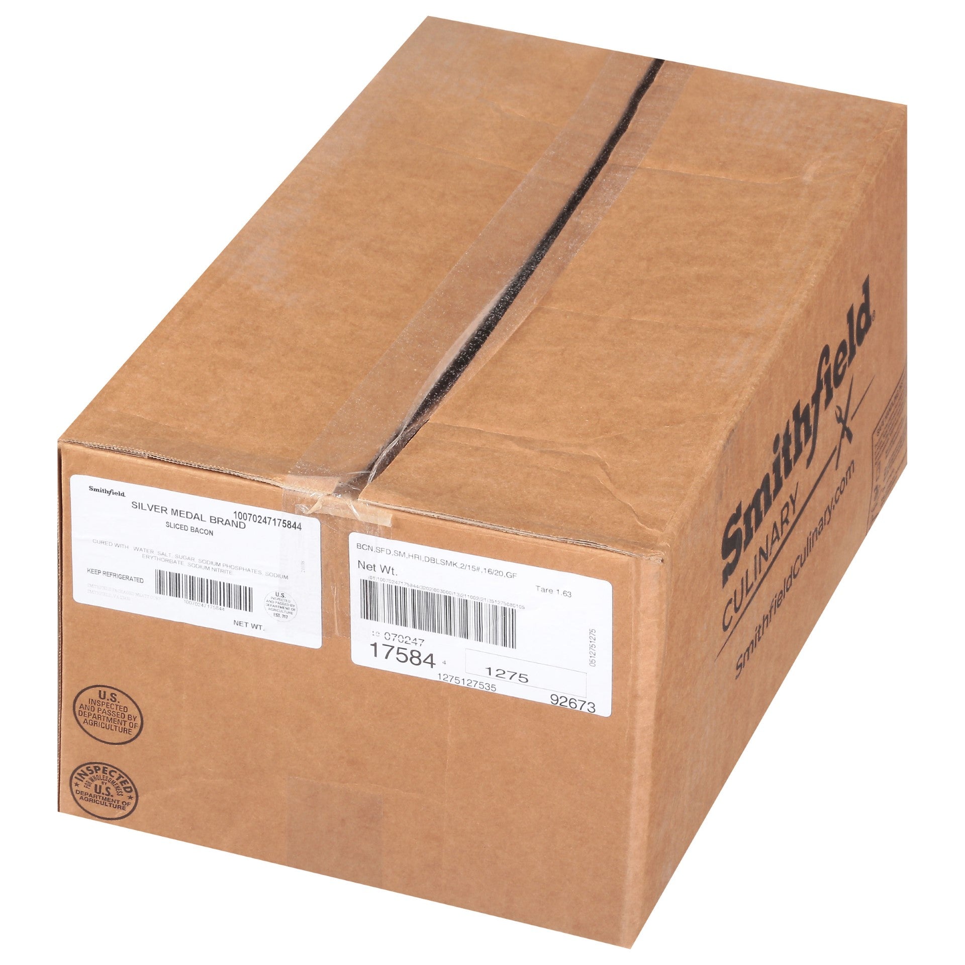 Smithfield Single Slab Bacon Double Smoked 15 Pound Each - 2 Per Case.