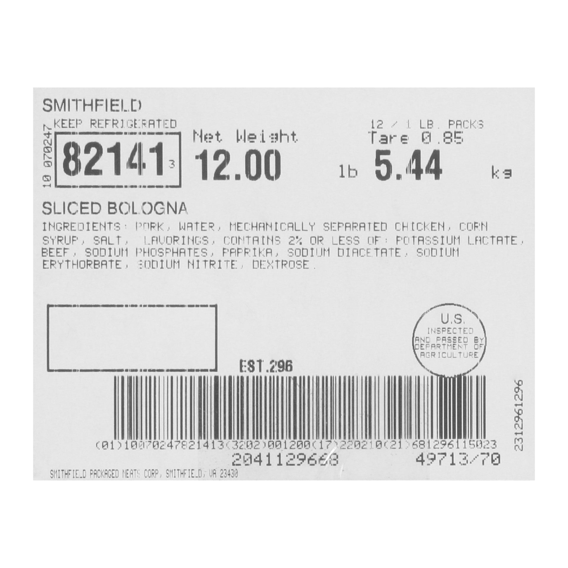 Bologna Sliced Silver Medal Piece 1 Pound Each - 12 Per Case.