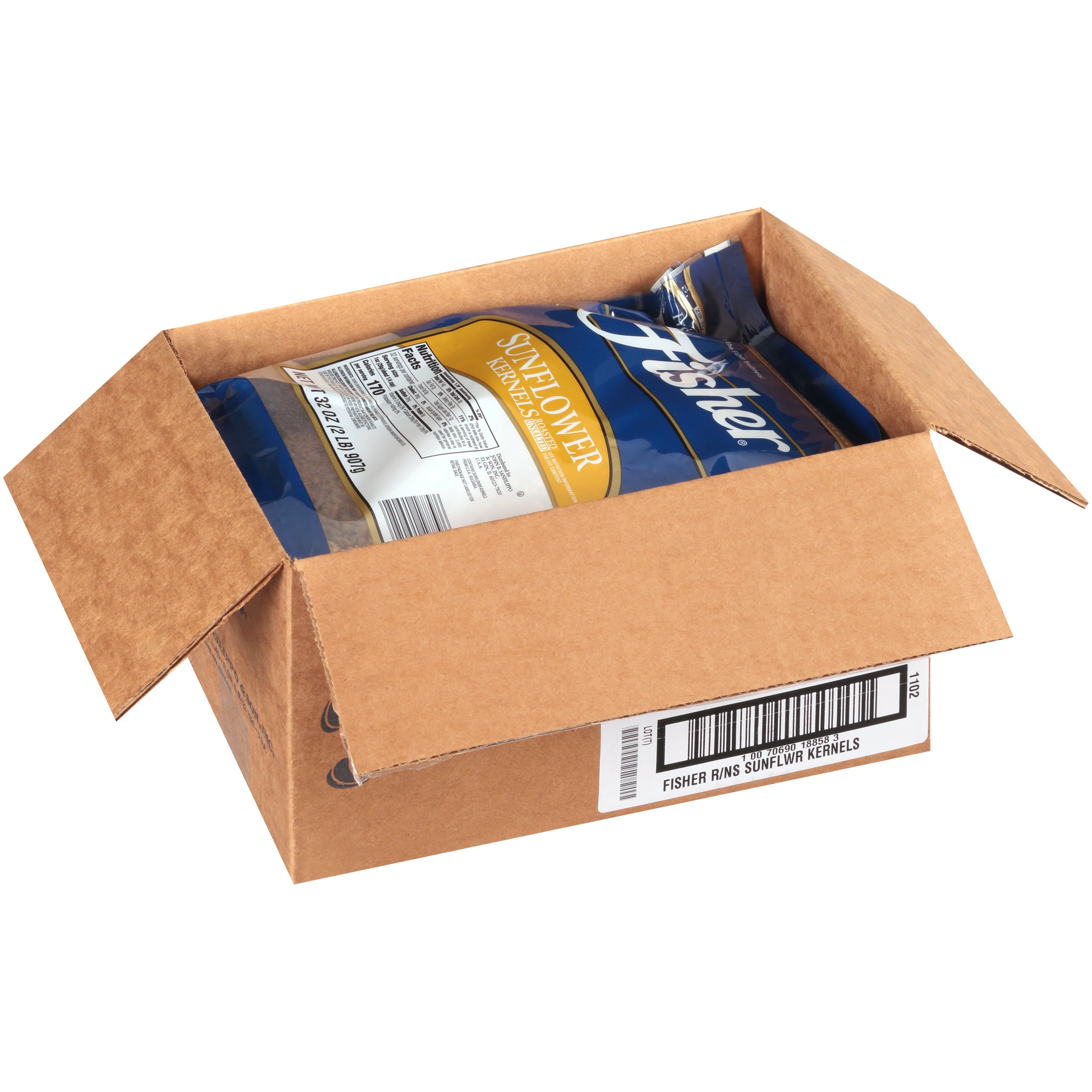 Fisher Roasted Sunflower Kernels No Salt 32 Ounce Size - 3 Per Case.