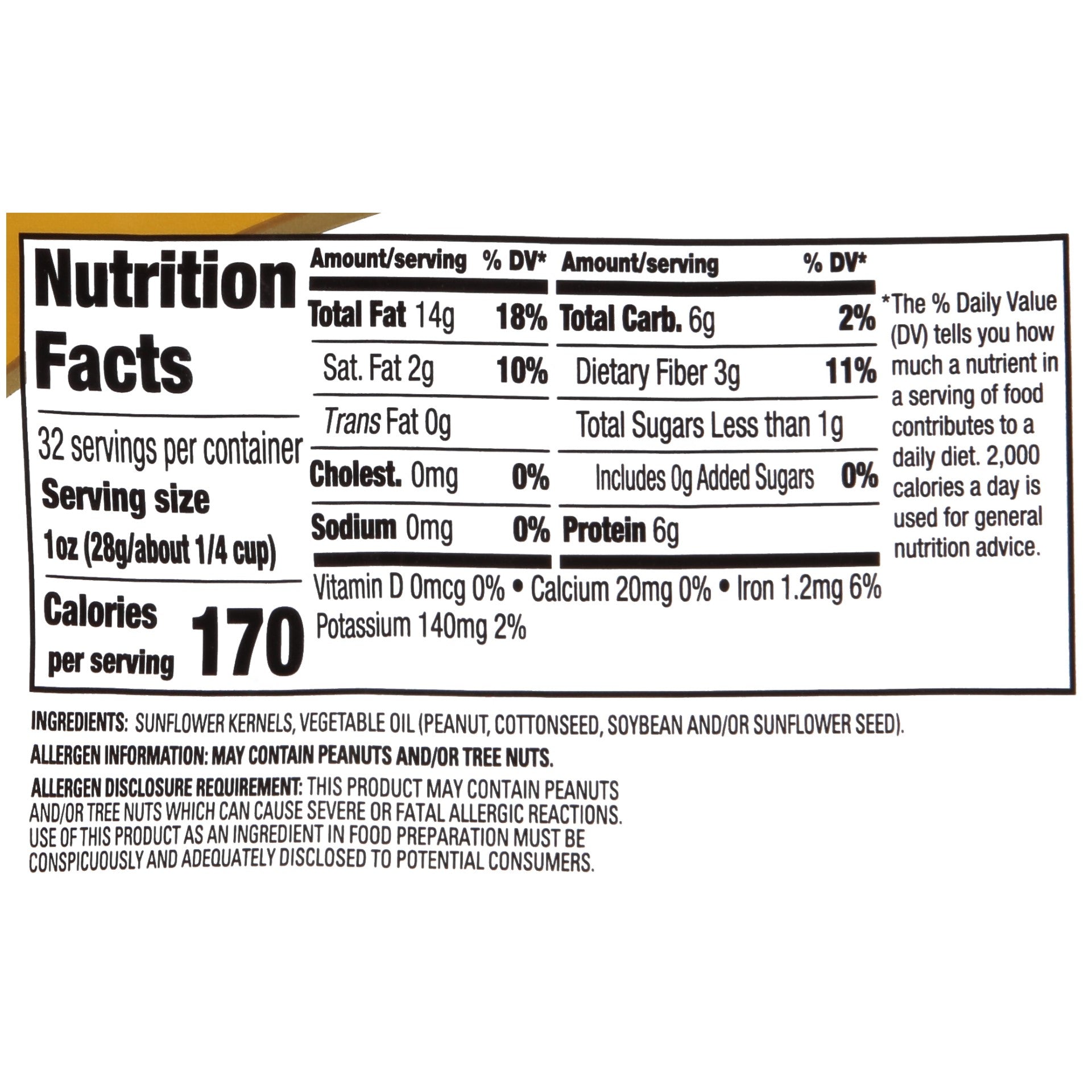 Fisher Roasted Sunflower Kernels No Salt 32 Ounce Size - 3 Per Case.