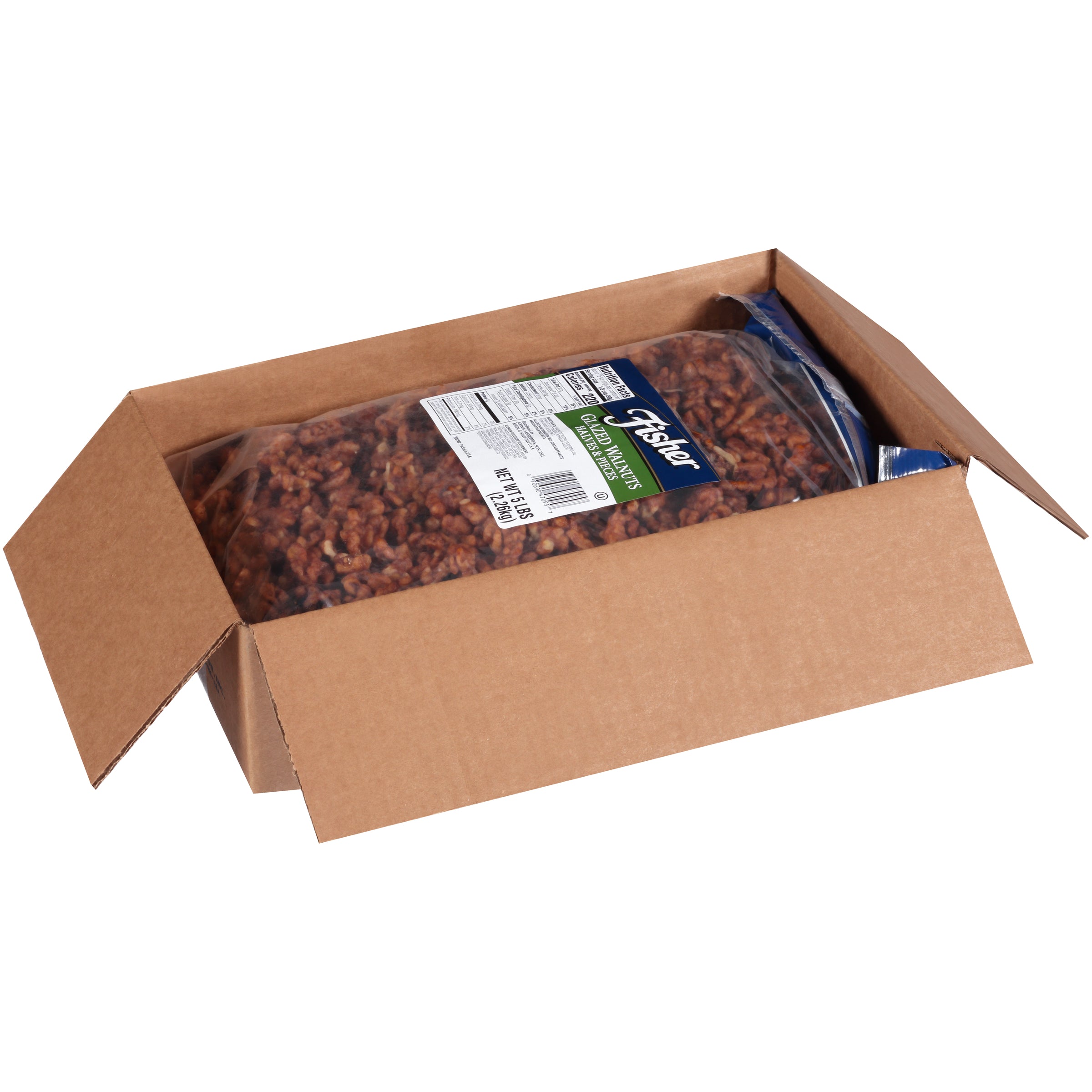 Fisher Walnut Halves And Pieces Glazed 5 Pound Each - 1 Per Case.