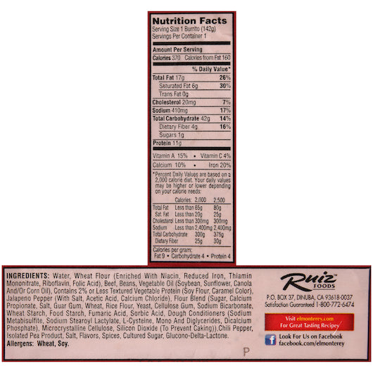 El Monterey Individually Wrapped Beef & Bean Spicy Red Hot Burrito, 5 Ounces - 24 Per Case.