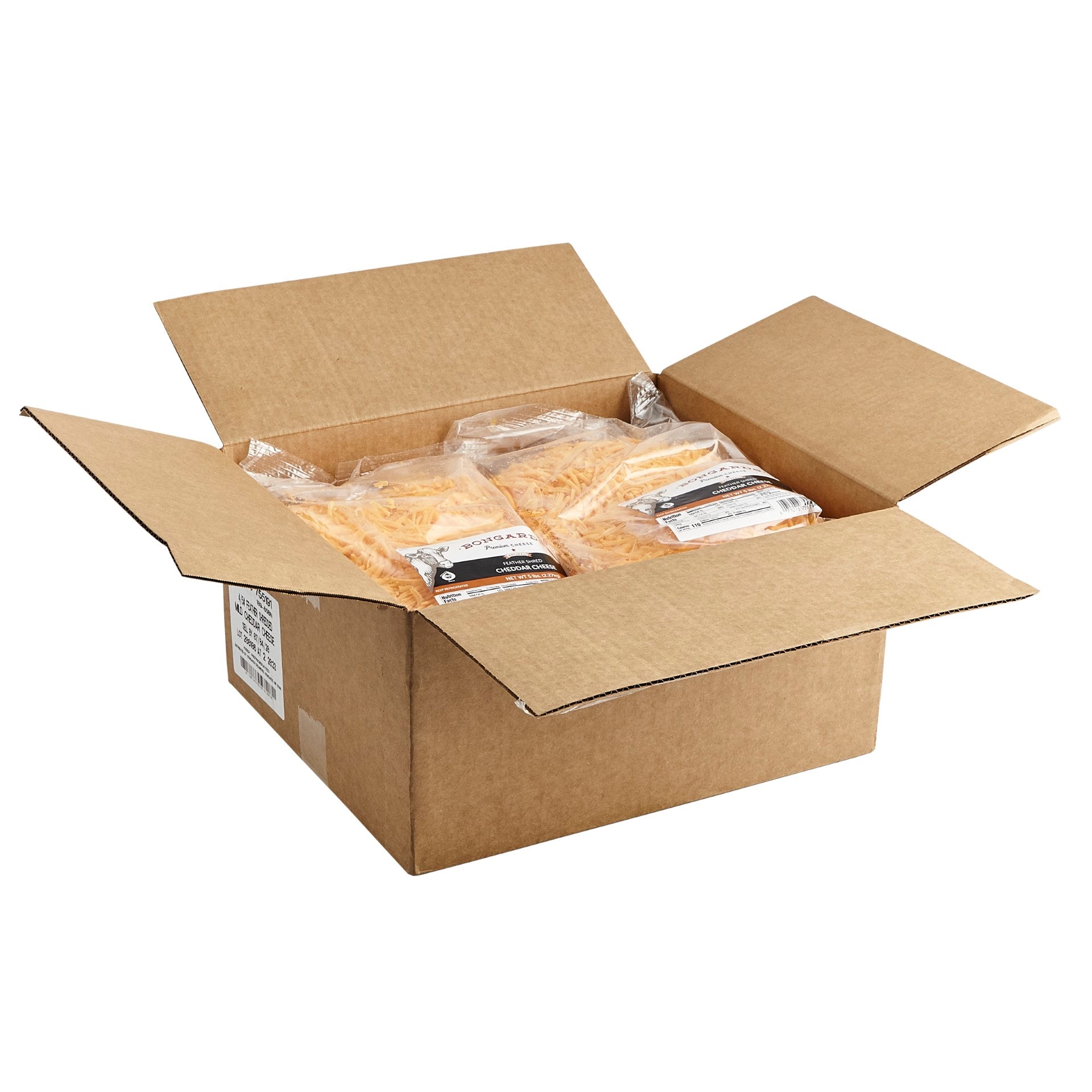 Bongards Yellow Cheese Cheddar Feather Shred 5 Pound Each - 4 Per Case.