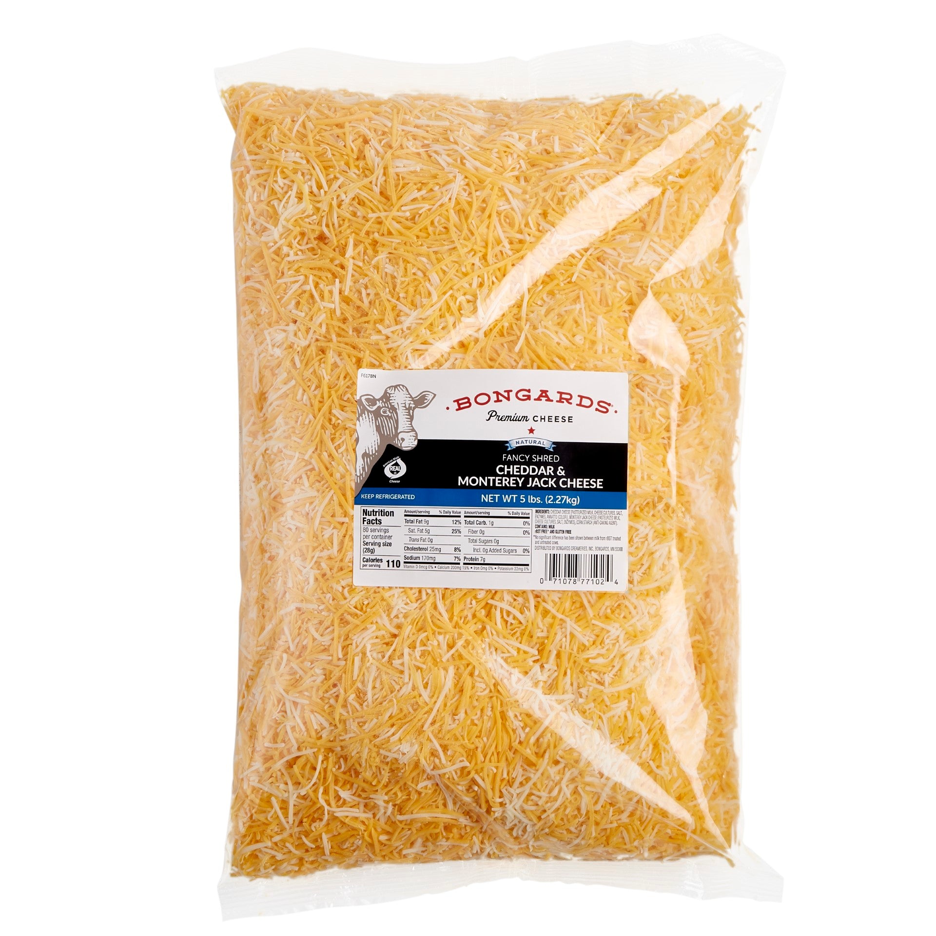 Bongards Monterey Jack & Cheddar Cheese Fancy Shred 5 Pound Each - 4 Per Case.
