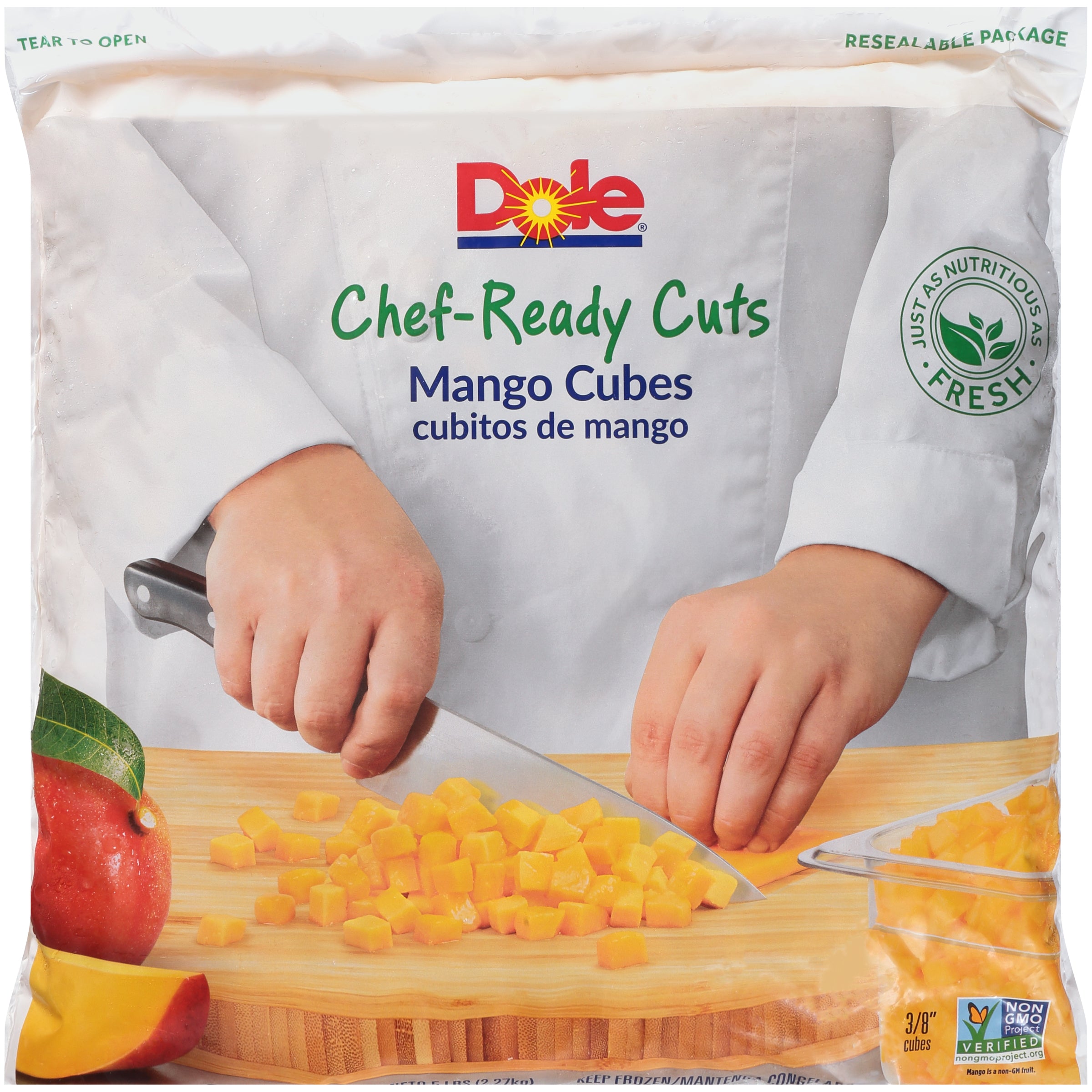 Mango Cubes Dole IQF 8" 5 Pound Each - 2 Per Case.