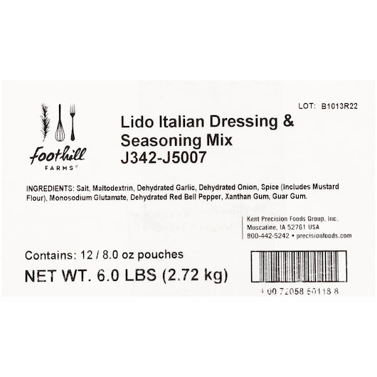 Foothill Farms Lido Italian Dressing & Seasoning Mix 8 Ounce Size - 12 Per Case.