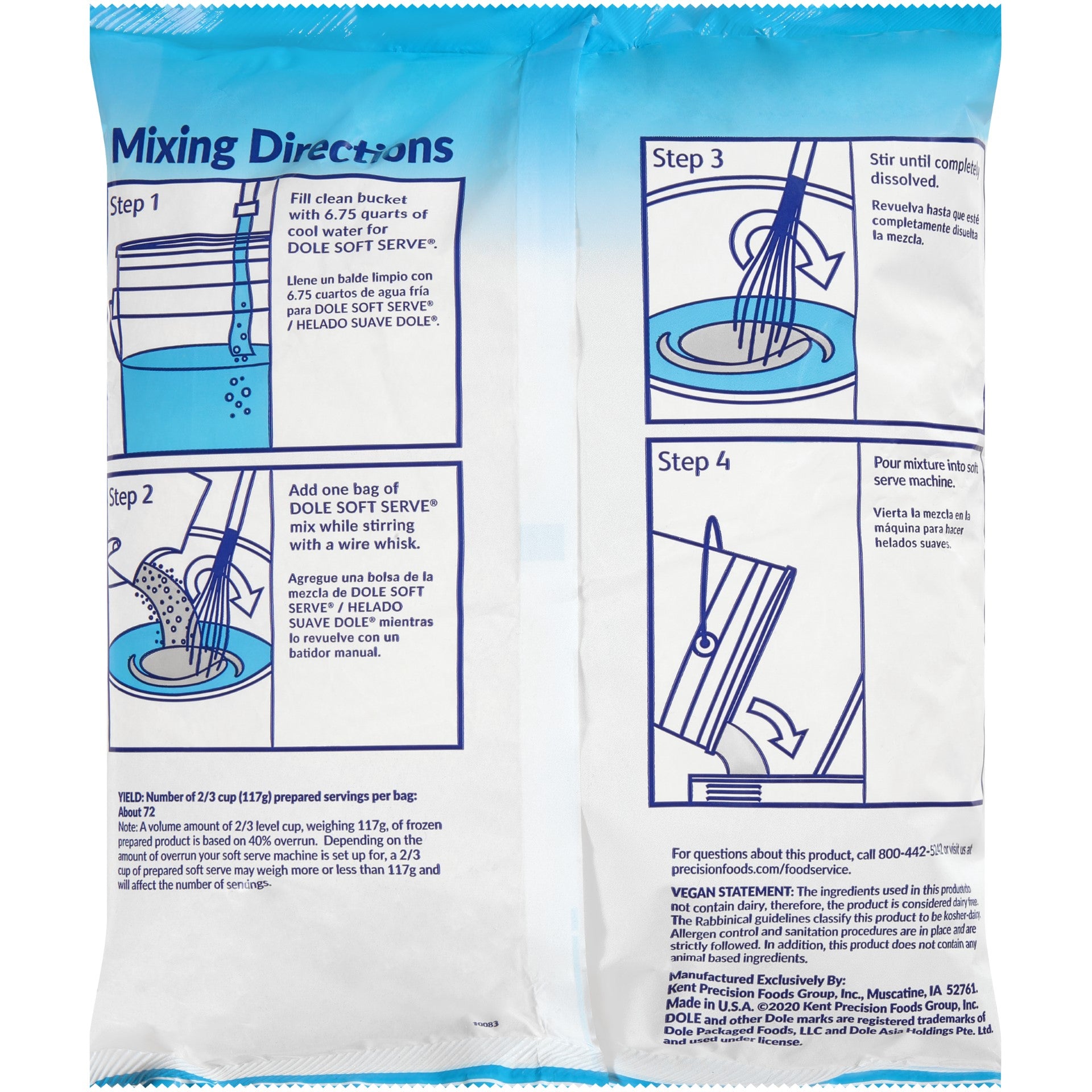 Dole Soft Serve Orange Flavored Soft Serve Mix 4.4 Pound Each - 4 Per Case.