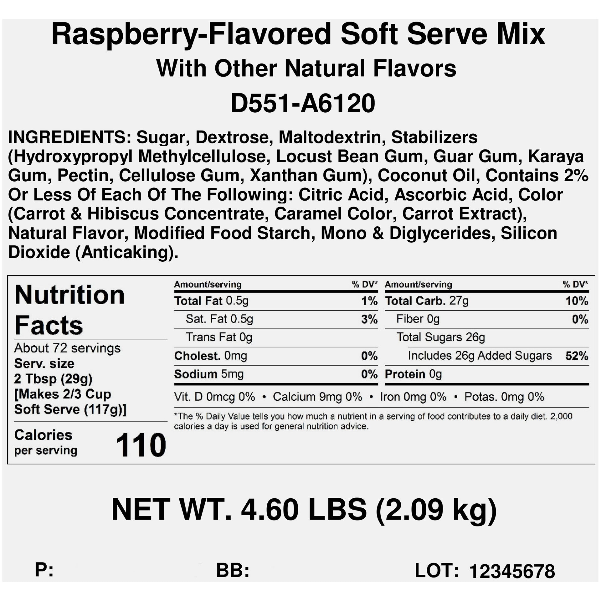 Dole Soft Serve Raspberry Flavored Soft Servemix 4.6 Pound Each - 4 Per Case.