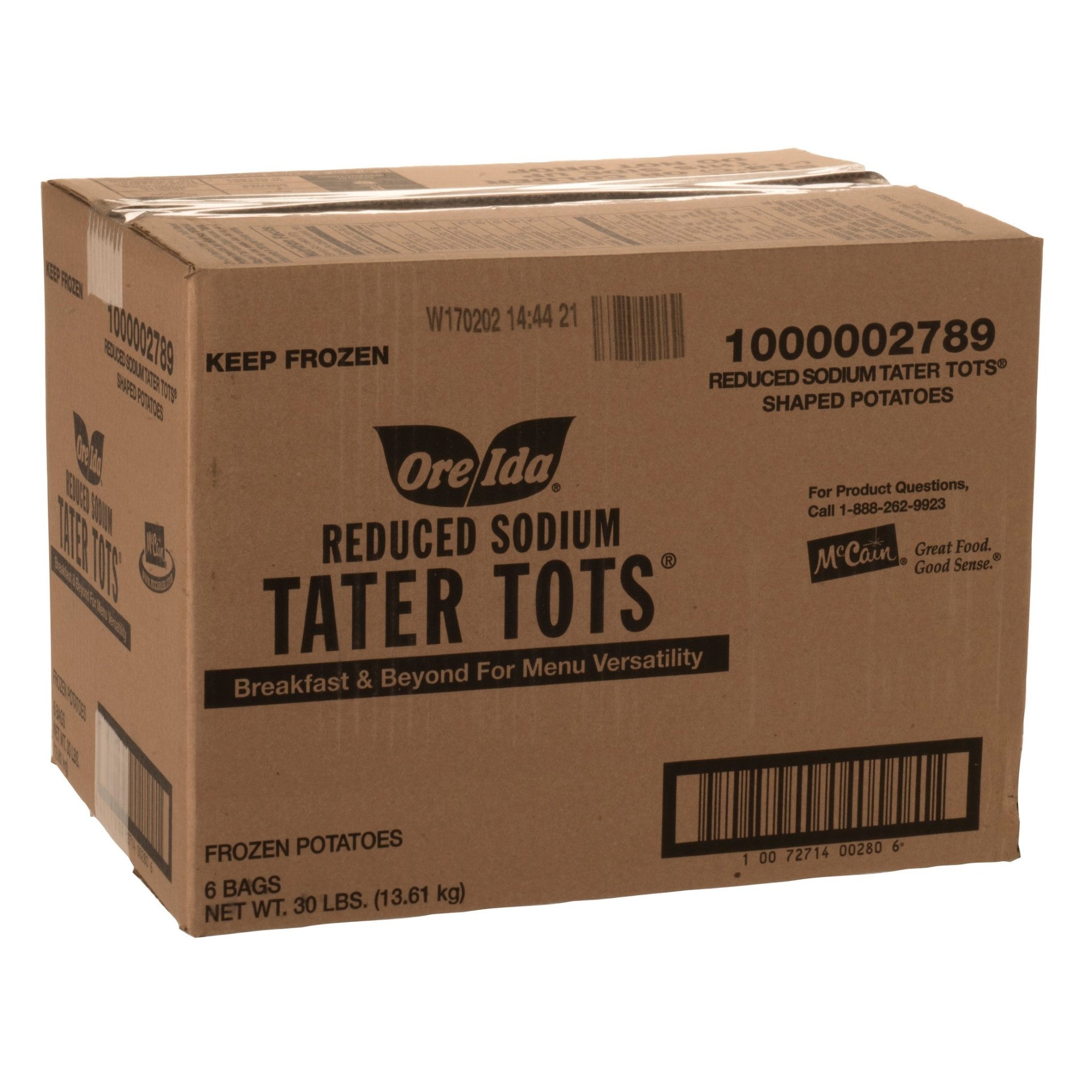 Ore Ida Reduced Sodium Tater Tots Shaped Potatoes 5 Pound Each - 6 Per Case.