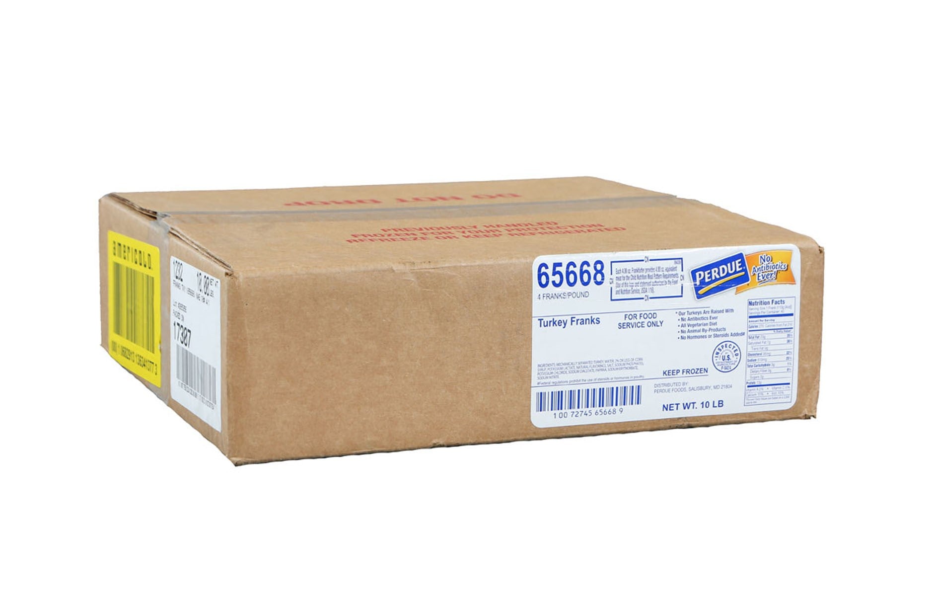 Perdue No Antibiotics Ever Fully Cooked Child Nutrition 4-1 Turkey Frank, 5 Pounds, 2 per case