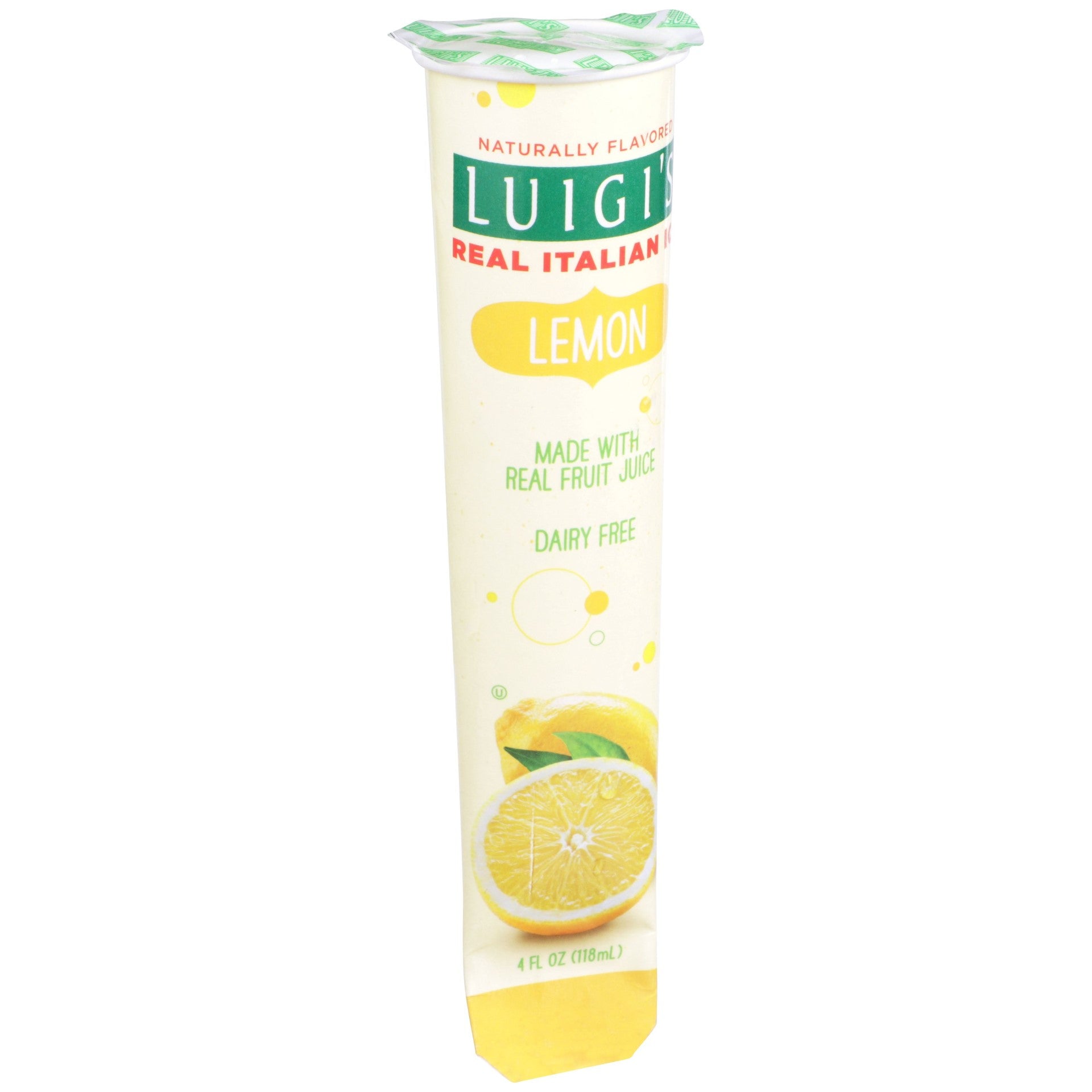 Luigi Lemon Real Italian Ice Tube 4 Fluid Ounce - 24 Per Case.