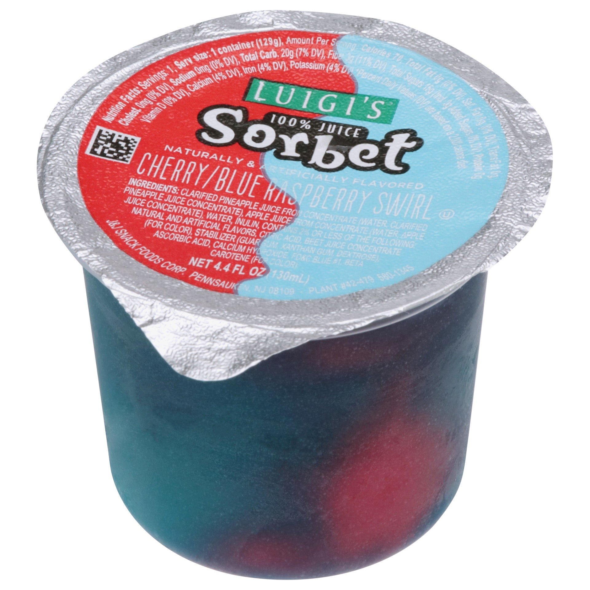Luigi Cherry Blue Raspberry Swirl Sorbet 4.4 Fluid Ounce - 96 Per Case.