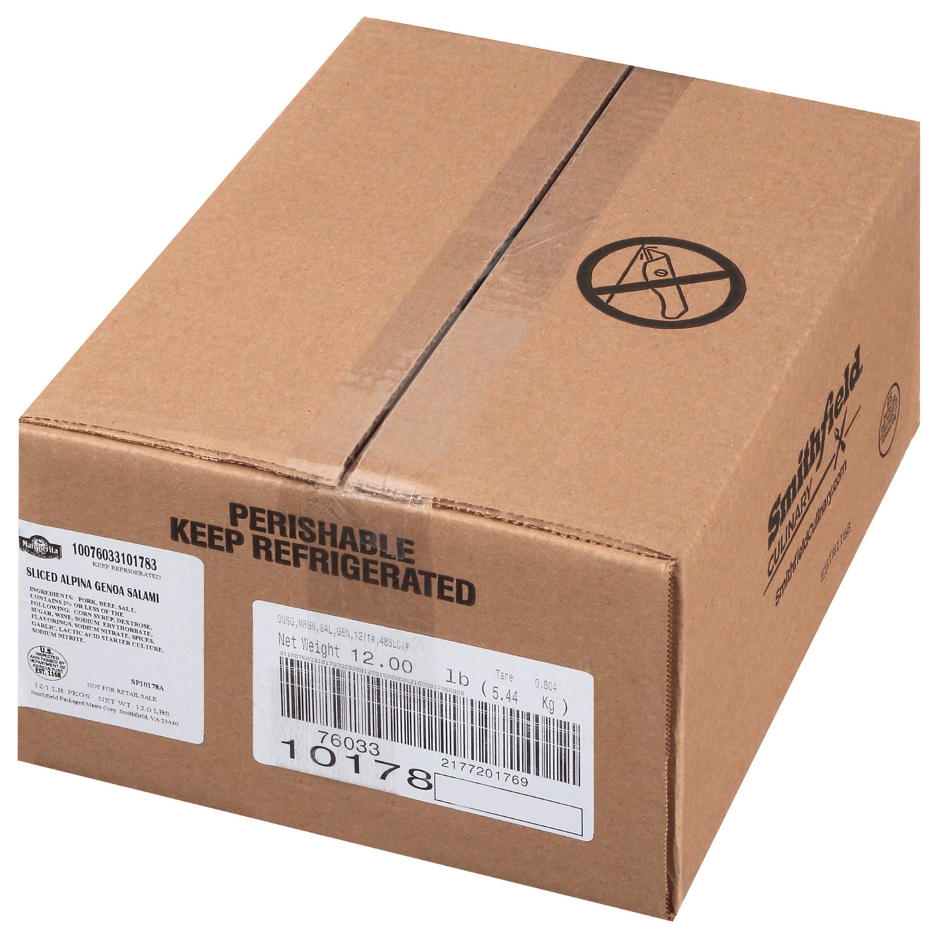 Genoa Salami Alpina Sliced Stack Pad 16 Ounce Size - 12 Per Case.