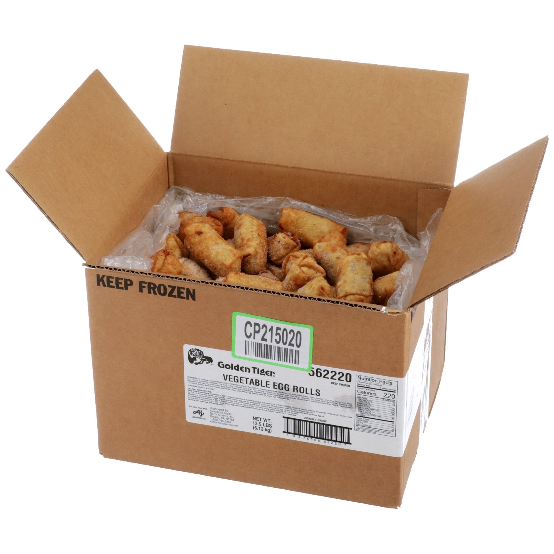 Golden Tiger Vegetable Egg Roll Bulk 1.5 Ounce Size - 144 Per Case.