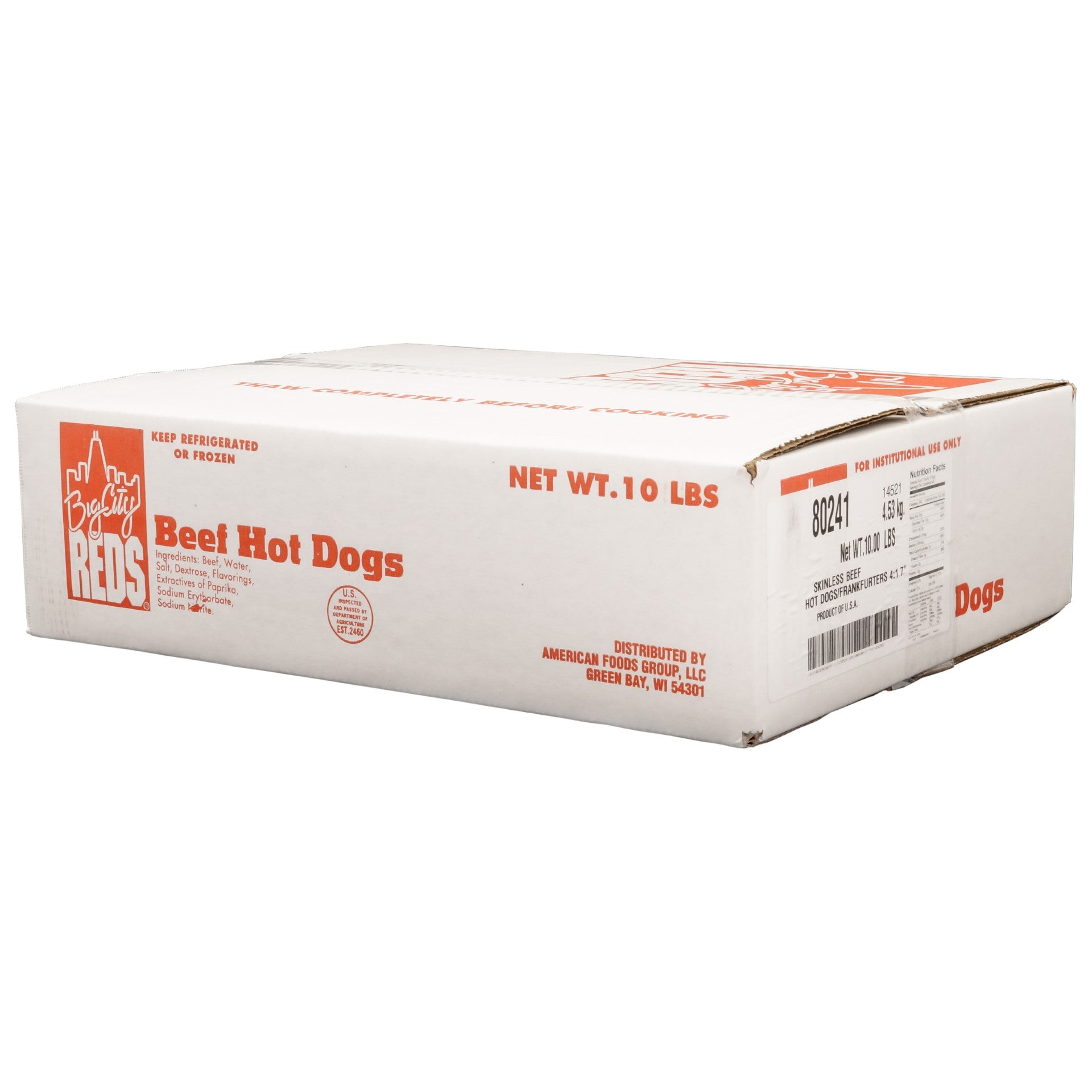 Big City Reds Fully Cooked Skinless Beefhot Dogs Packages 4 Ounce Size - 40 Per Case.