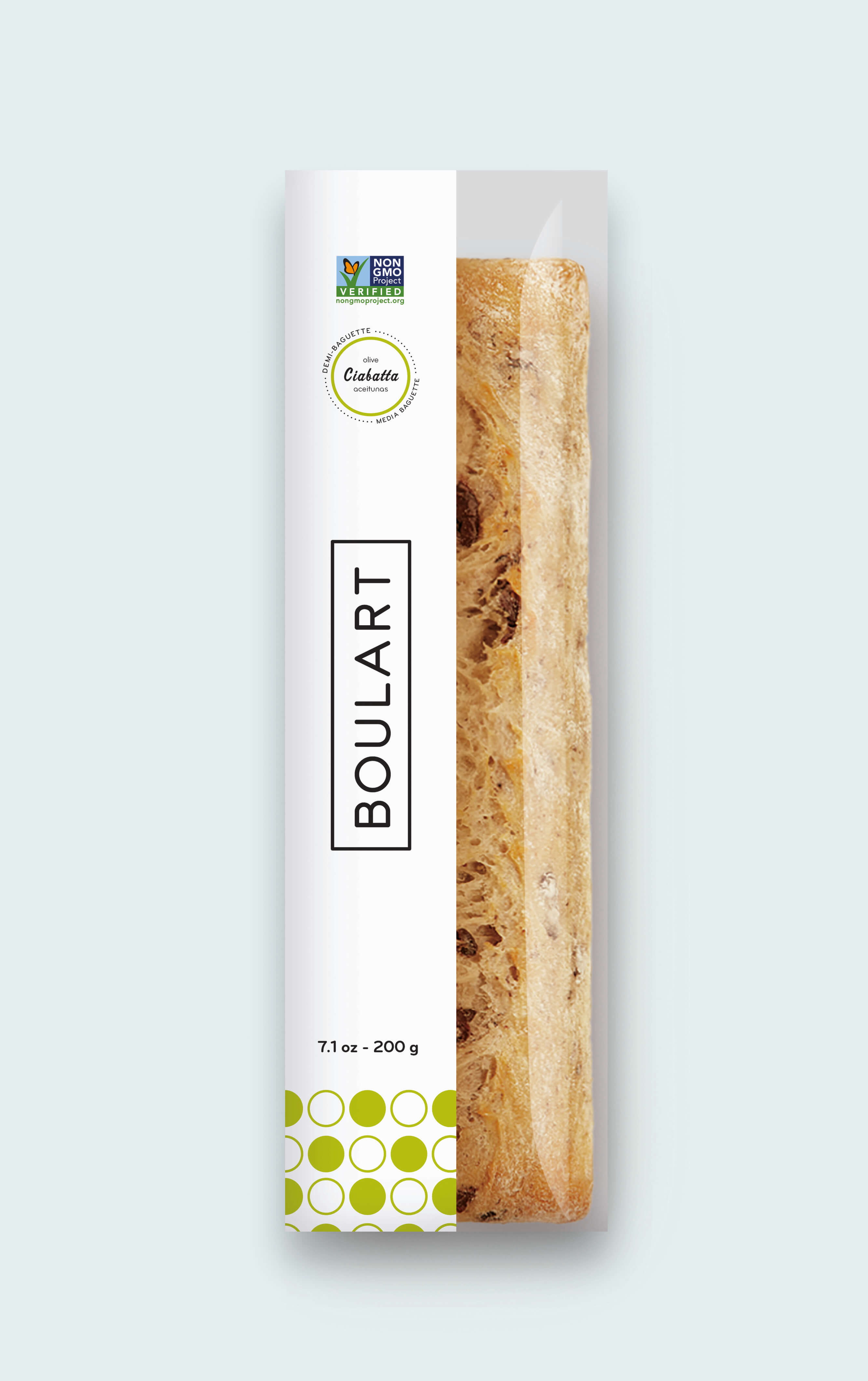 Ciabatta Demi Baguette Olive (With Bags) 7.1 Ounce Size - 36 Per Case.