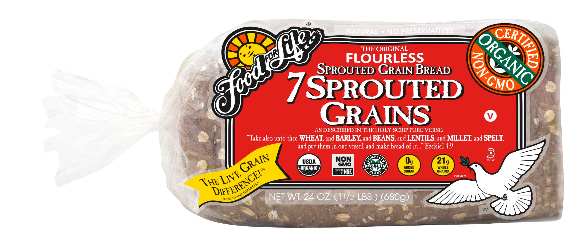 Food For Life Organic Sprouted Whole Grainbread 24 Ounce Size - 6 Per Case.