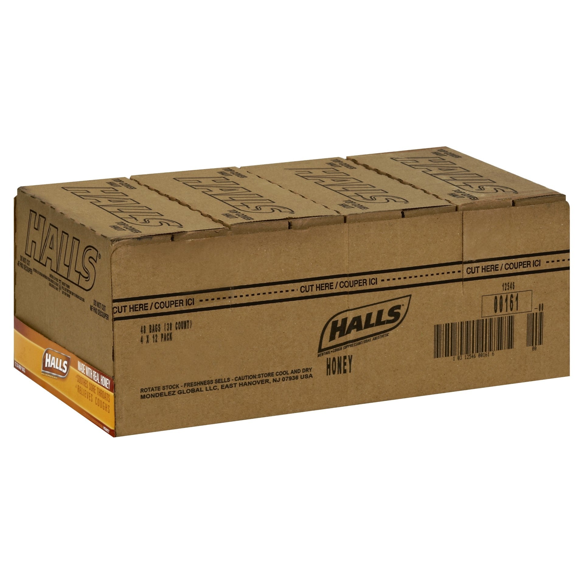 Halls Cough Drops Honey 30 Count Packs - 48 Per Case.