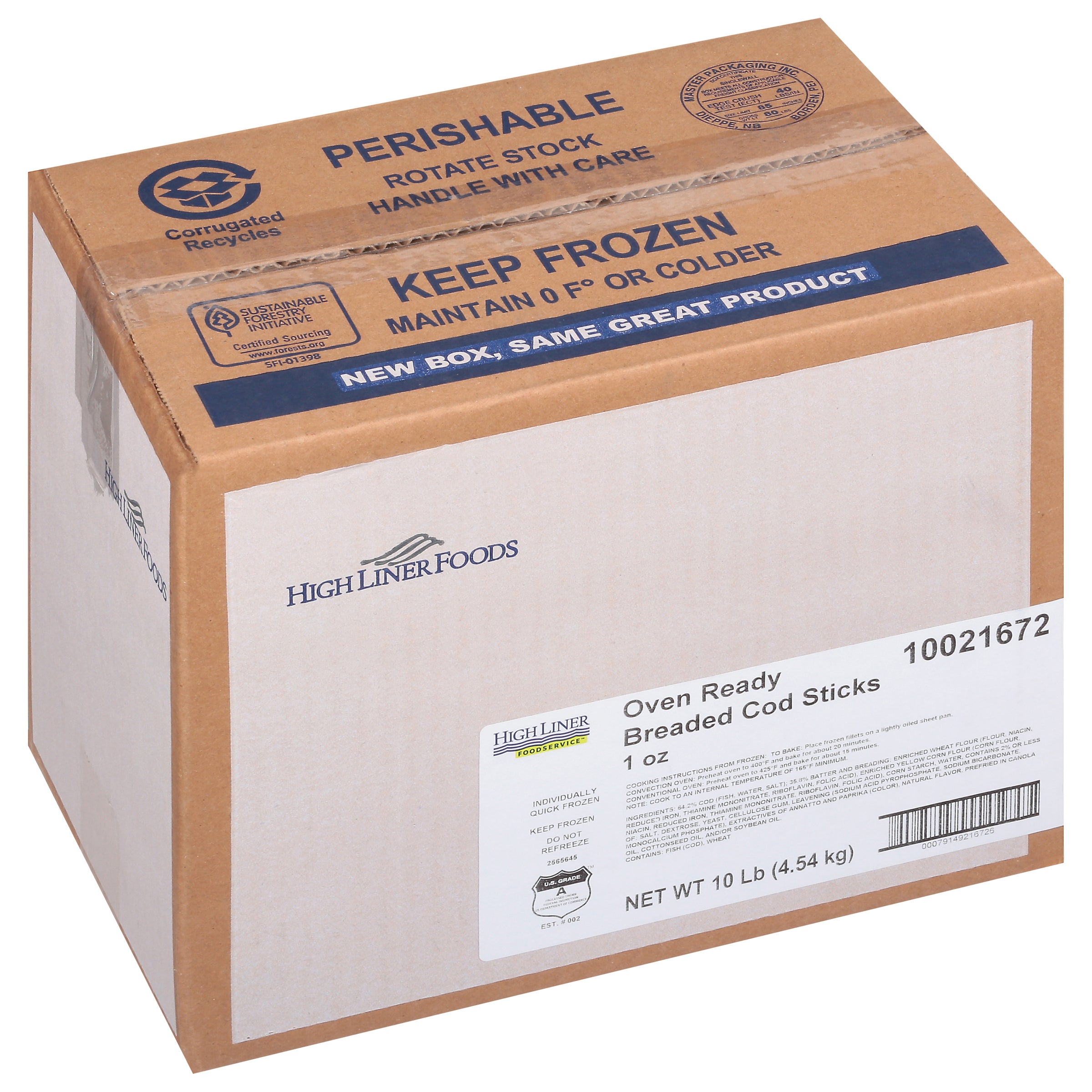 Oven Ready Breaded Cod Sticks 5 Pound Each - 2 Per Case.
