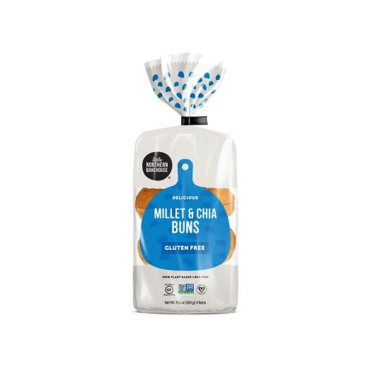 Little Northern Bakehouse Gluten Free Millet & Chia Seed Hamburger Bun, 11.3 Ounce, 6 per case