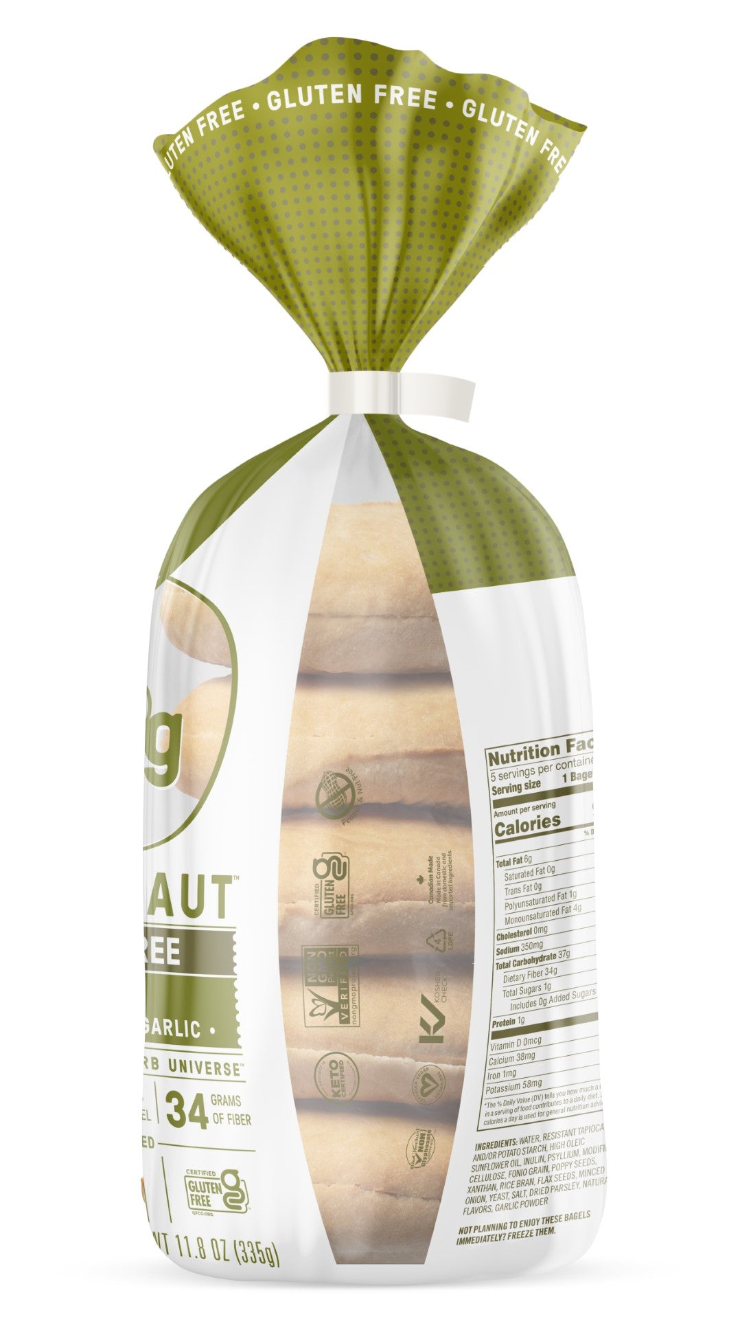 Carbonaut Seeded Herb & Garlic Gluten Free Low Carb Bagel 5 Count Packs - 6 Per Case.