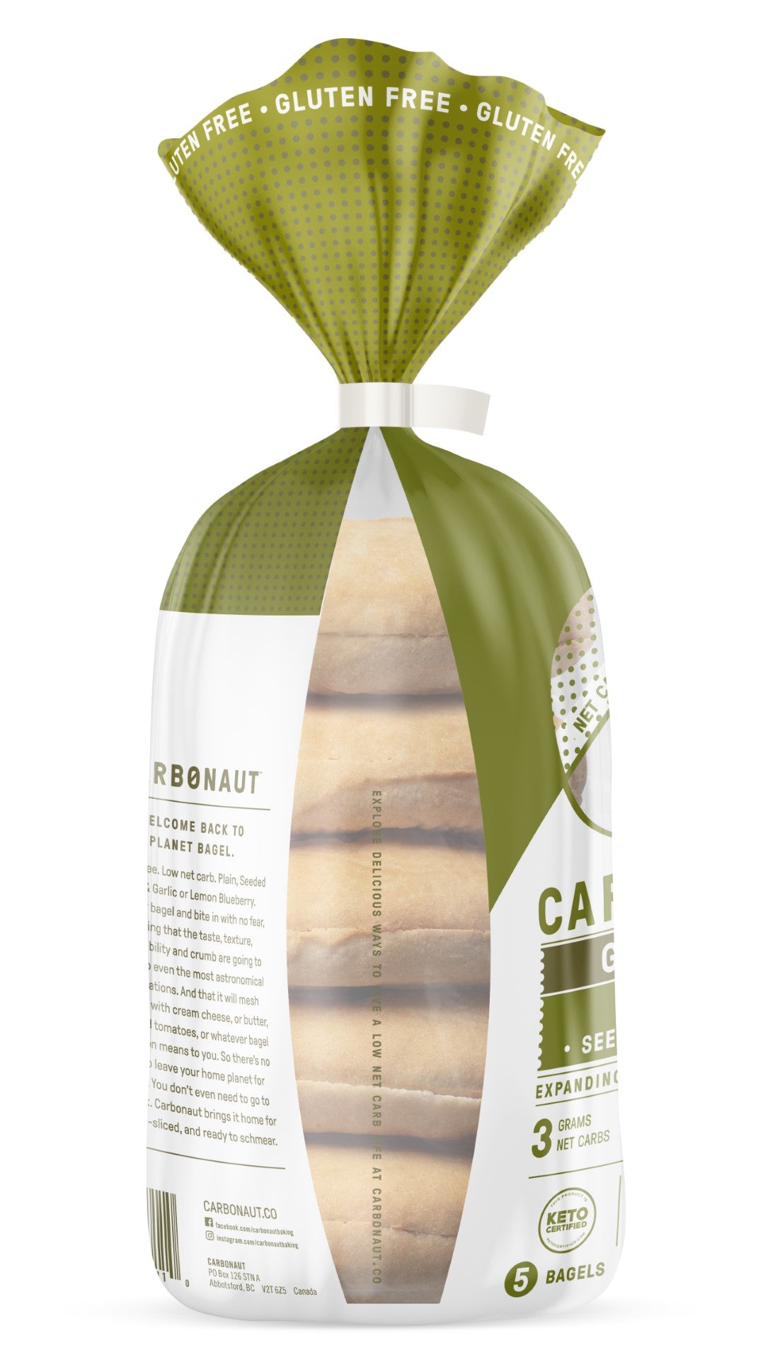 Carbonaut Seeded Herb & Garlic Gluten Free Low Carb Bagel 5 Count Packs - 6 Per Case.
