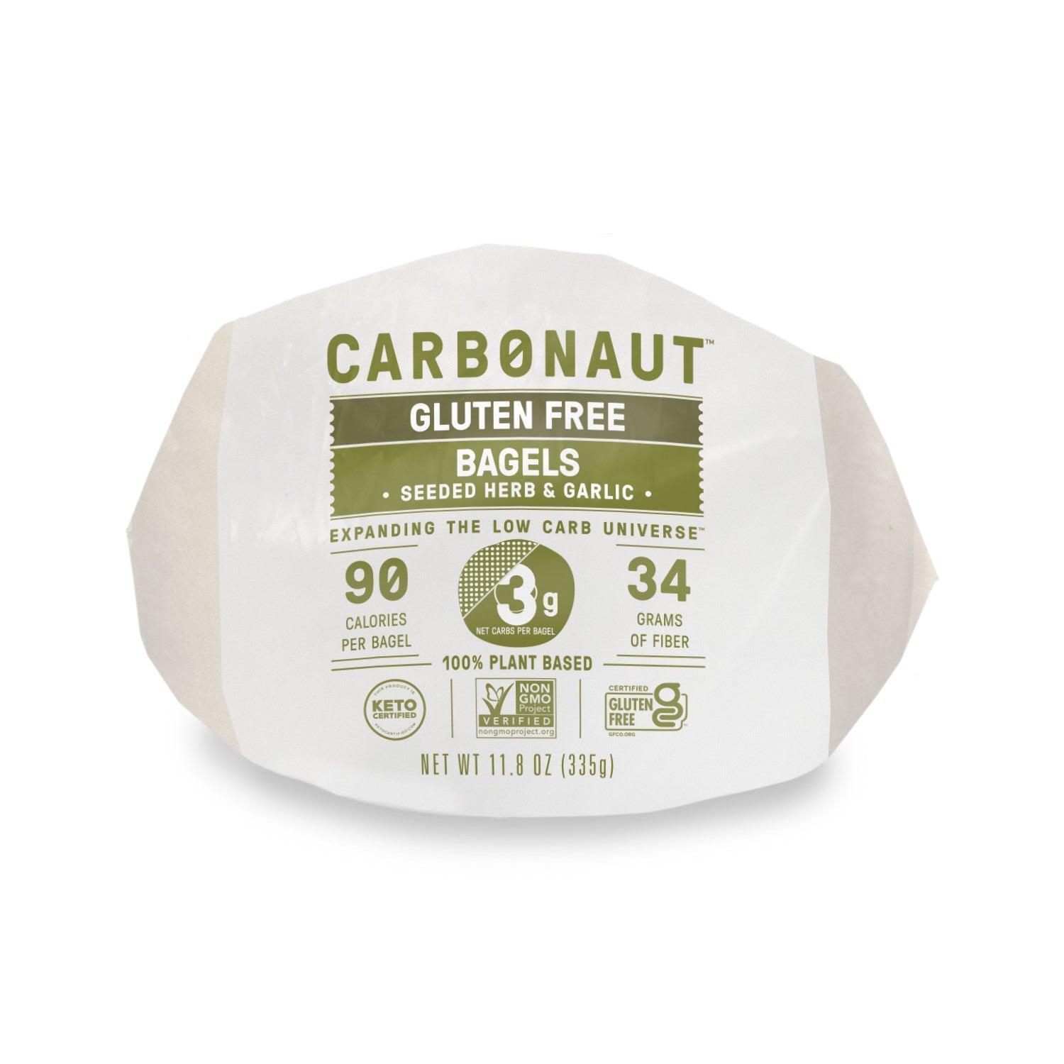 Carbonaut Seeded Herb & Garlic Gluten Free Low Carb Bagel 5 Count Packs - 6 Per Case.