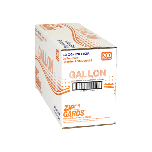 Zipgard Freezer Bag ZG-128 Gallon Size 2.7 Mil Low Density Clear Resealable Dispenser Pack 200 Each - 1 Per Case.