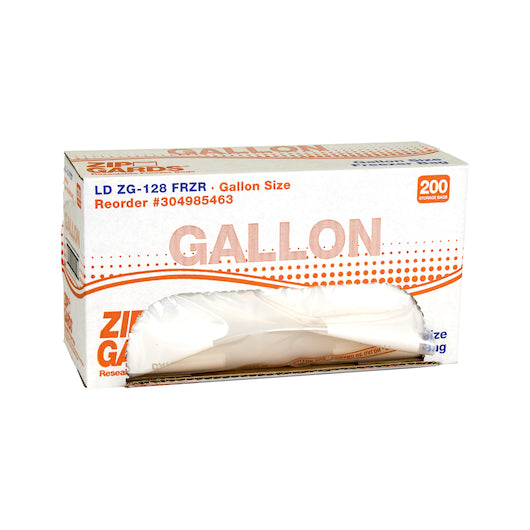 Zipgard Freezer Bag ZG-128 Gallon Size 2.7 Mil Low Density Clear Resealable Dispenser Pack 200 Each - 1 Per Case.
