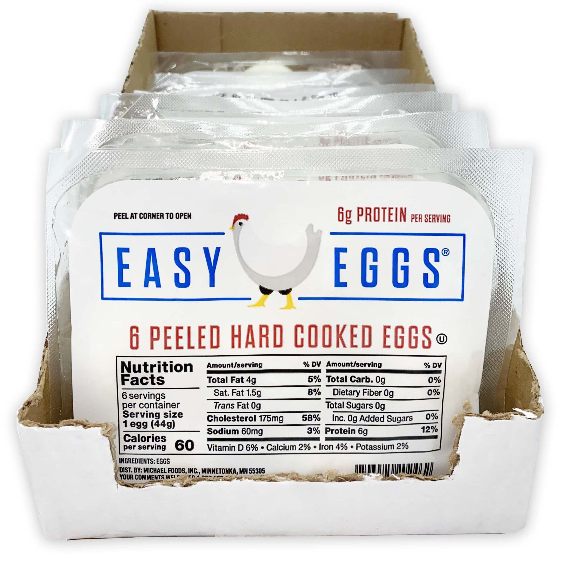 Peeled Hard Cooked Eggs 6 Count Packs - 6 Per Case.
