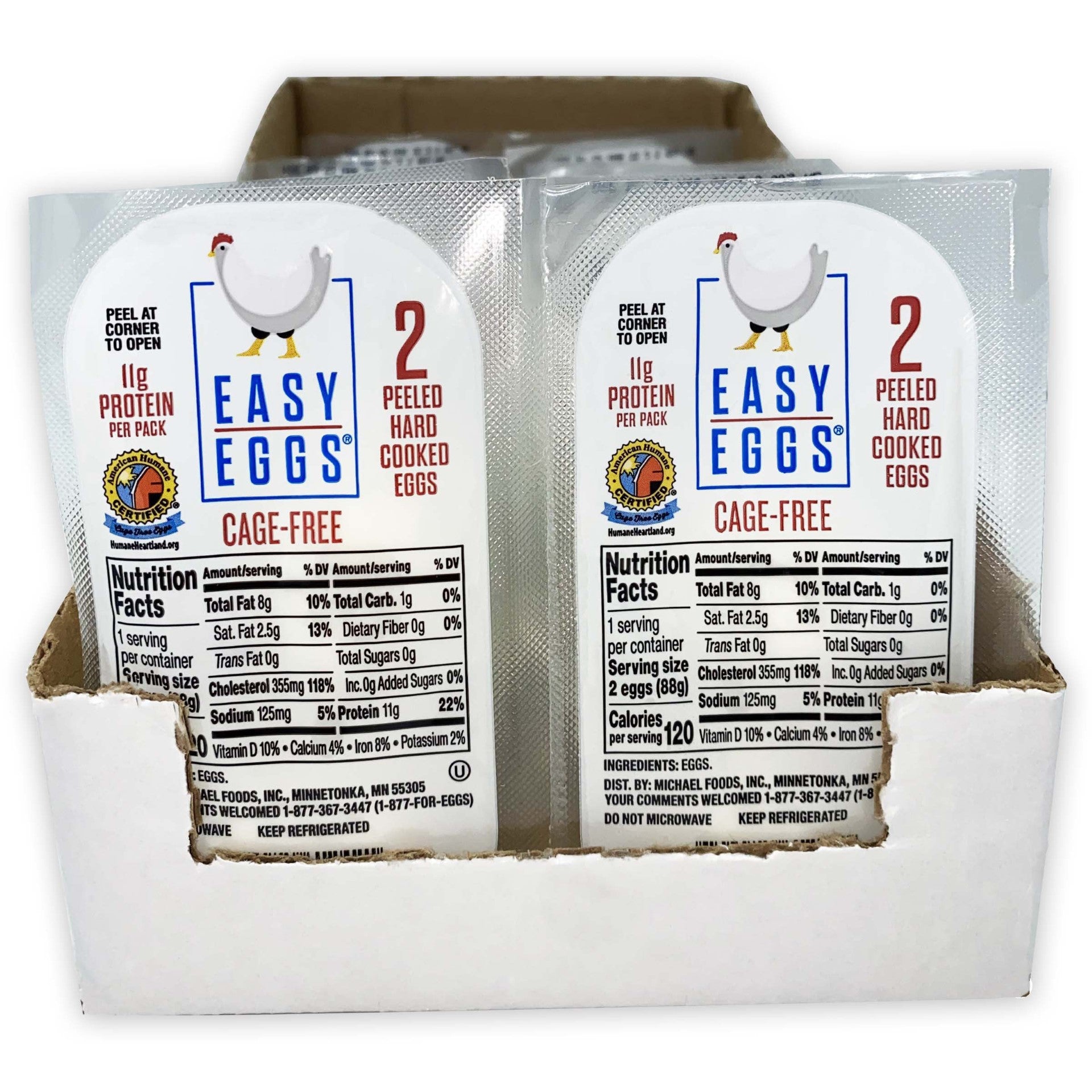 Certified Cage Free Hard Cooked Eggs Dry Pack 2 Count Packs - 14 Per Case.