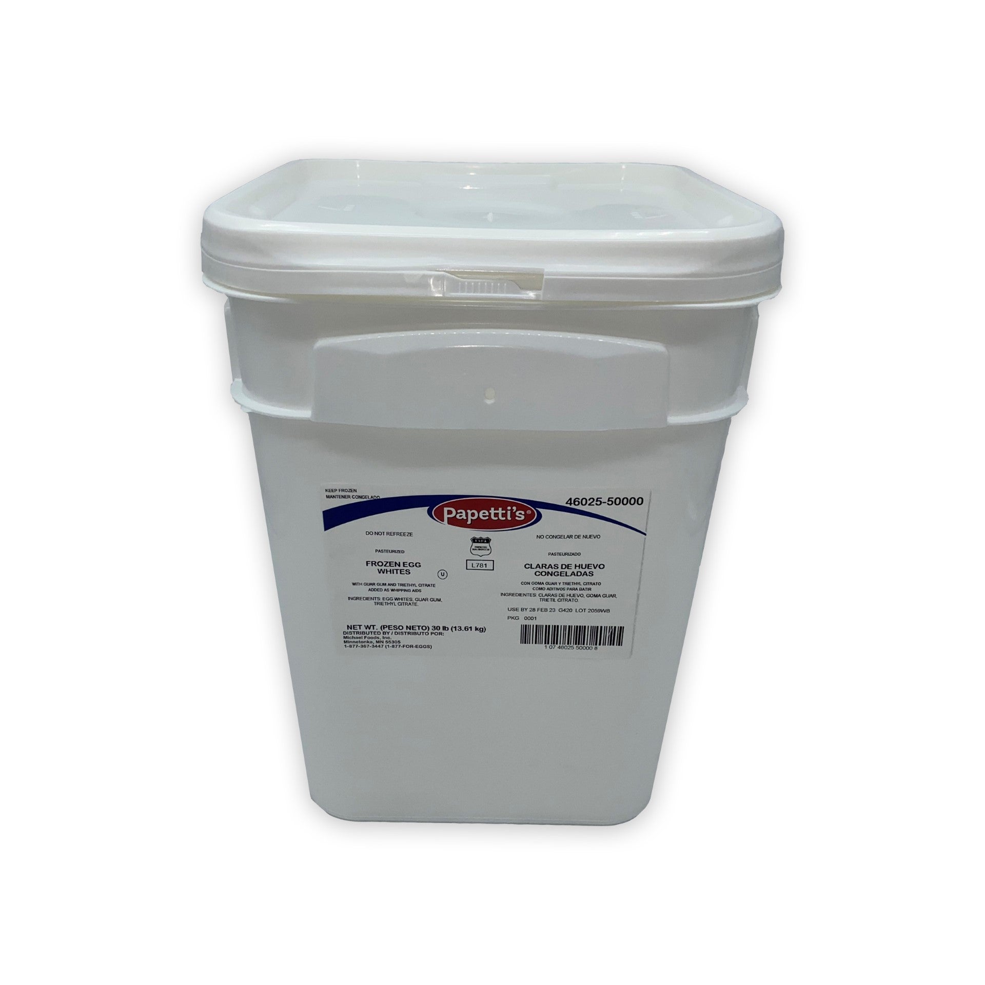 Papetti's® Frozen Liquid Angel Whites With Triethyl Citrate And Guar Gum Tub 30 Pound Each - 1 Per Case.