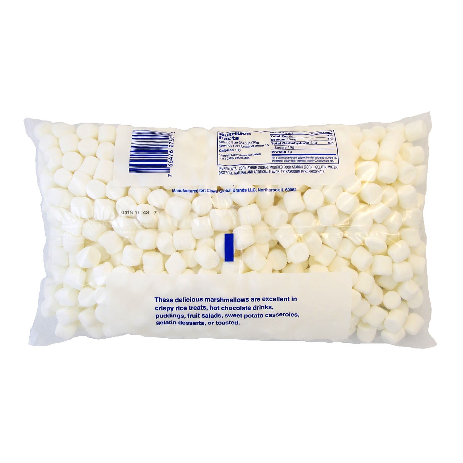 Clown Miniature White Marshmallows No Artificial Colors 1 Pound Each - 12 Per Case.