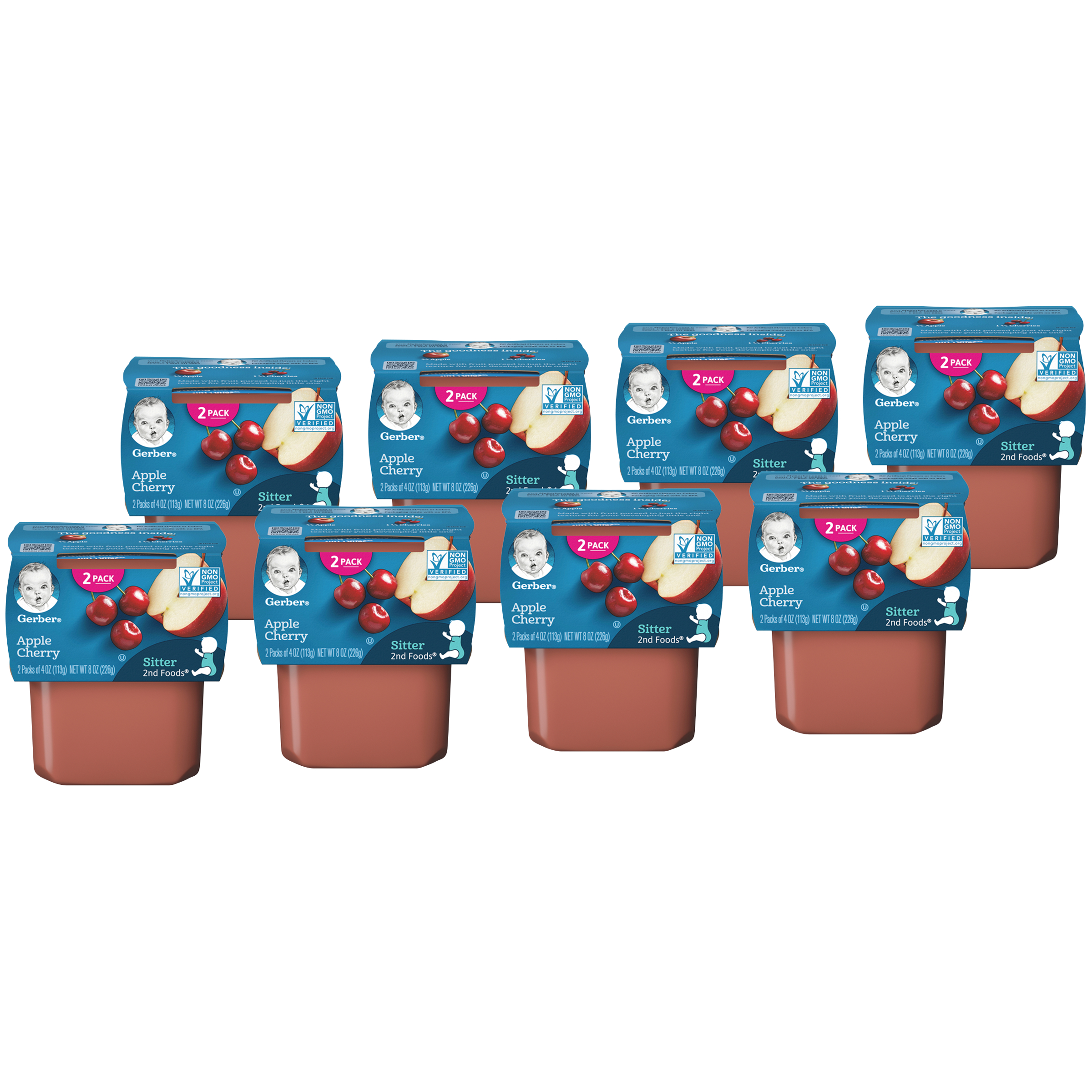 (2 pack of 4 Oz) Gerber 2nd Foods Apple Cherry Baby Food 8 Ounce Size - 8 Per Case.
