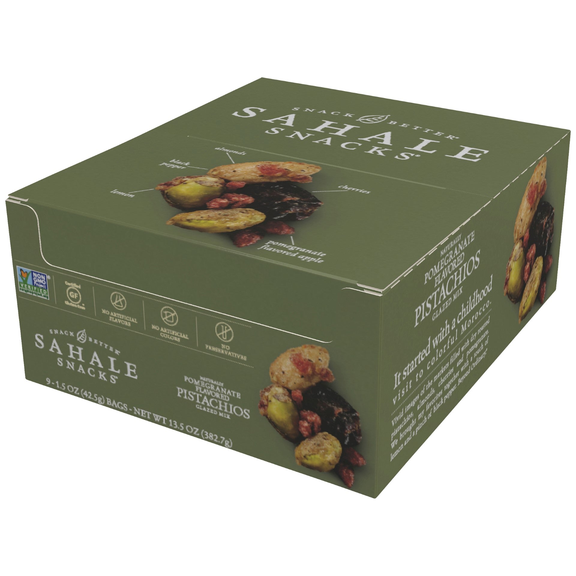 Sahale Pomegranate Pistachios Glazed Mix Pack 1.5 Ounce Size - 108 Per Case.