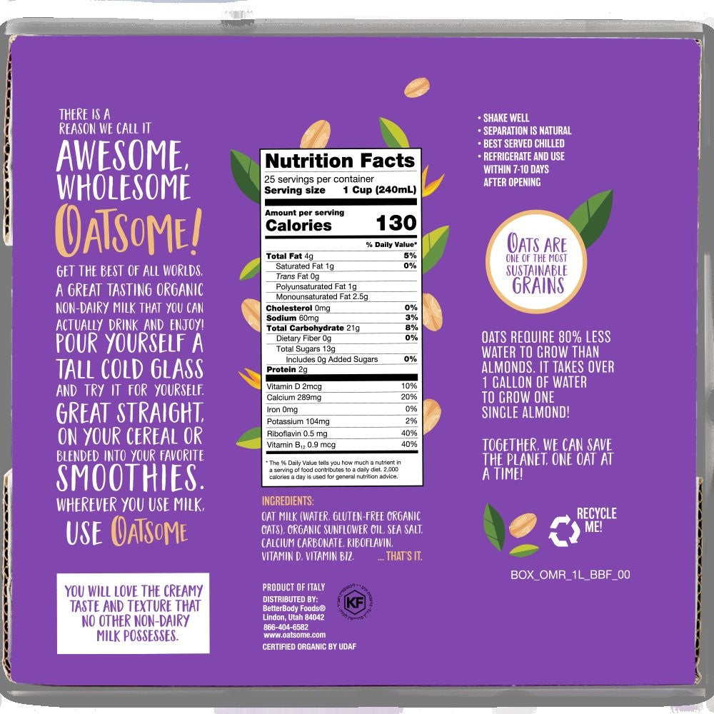 Oatsome Oatsome Organic Oat Milk 1 Liter - 6 Per Case.