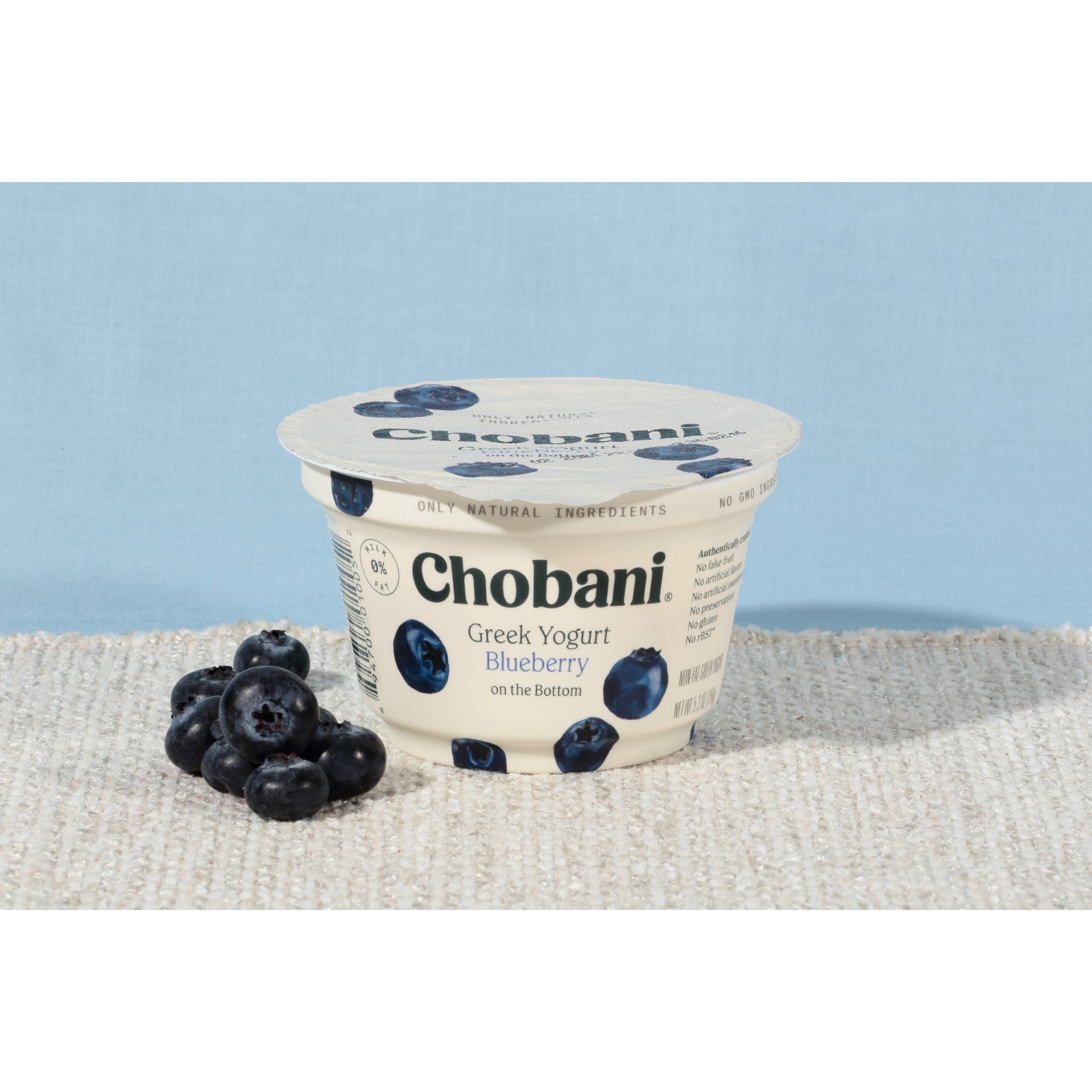 Chobani® Non Fat Greek Yogurt Blueberry Onthe Bottom 5.3 Ounce Size - 12 Per Case.