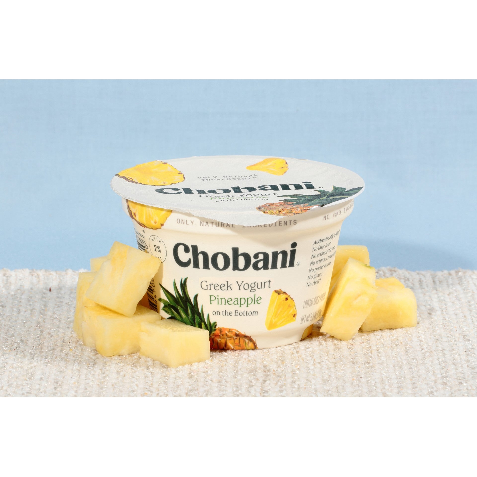 Chobani® Low Fat Greek Yogurt Pineapple Onthe Bottom 5.3 Ounce Size - 12 Per Case.