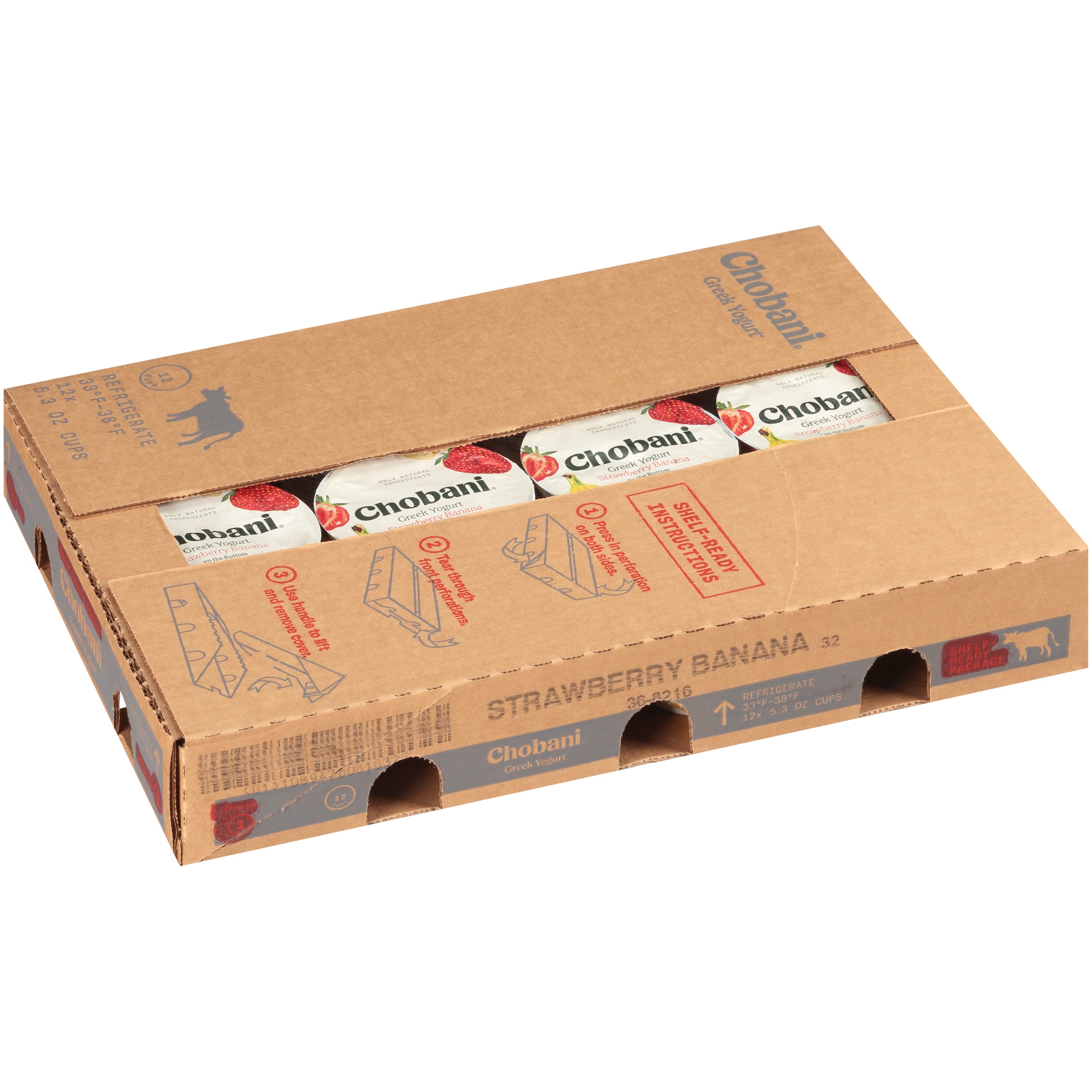 Chobani® Non Fat Greek Yogurt Strawberry Banana On The Bottom 5.3 Ounce Size - 12 Per Case.