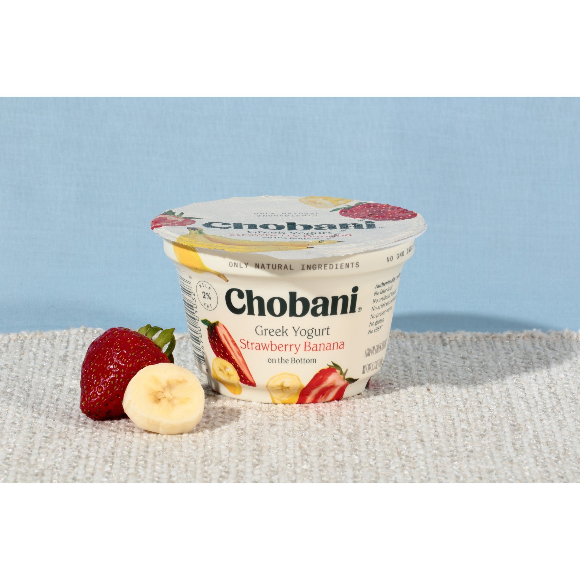Chobani® Non Fat Greek Yogurt Strawberry Banana On The Bottom 5.3 Ounce Size - 12 Per Case.