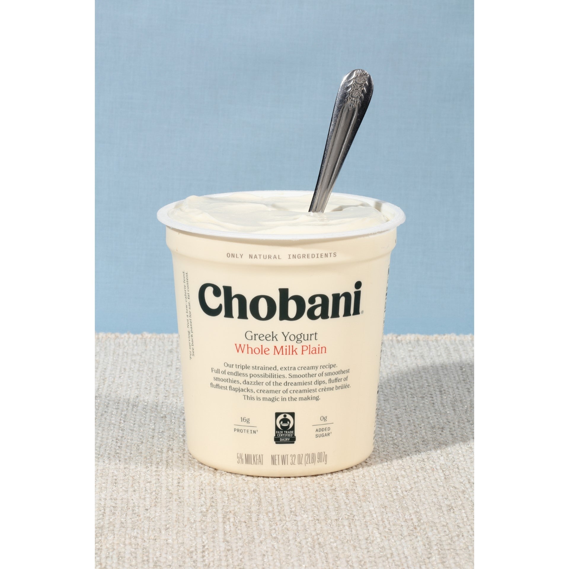 Chobani® Whole Milk Plain Greek Yogurt 32 Ounce Size - 6 Per Case.