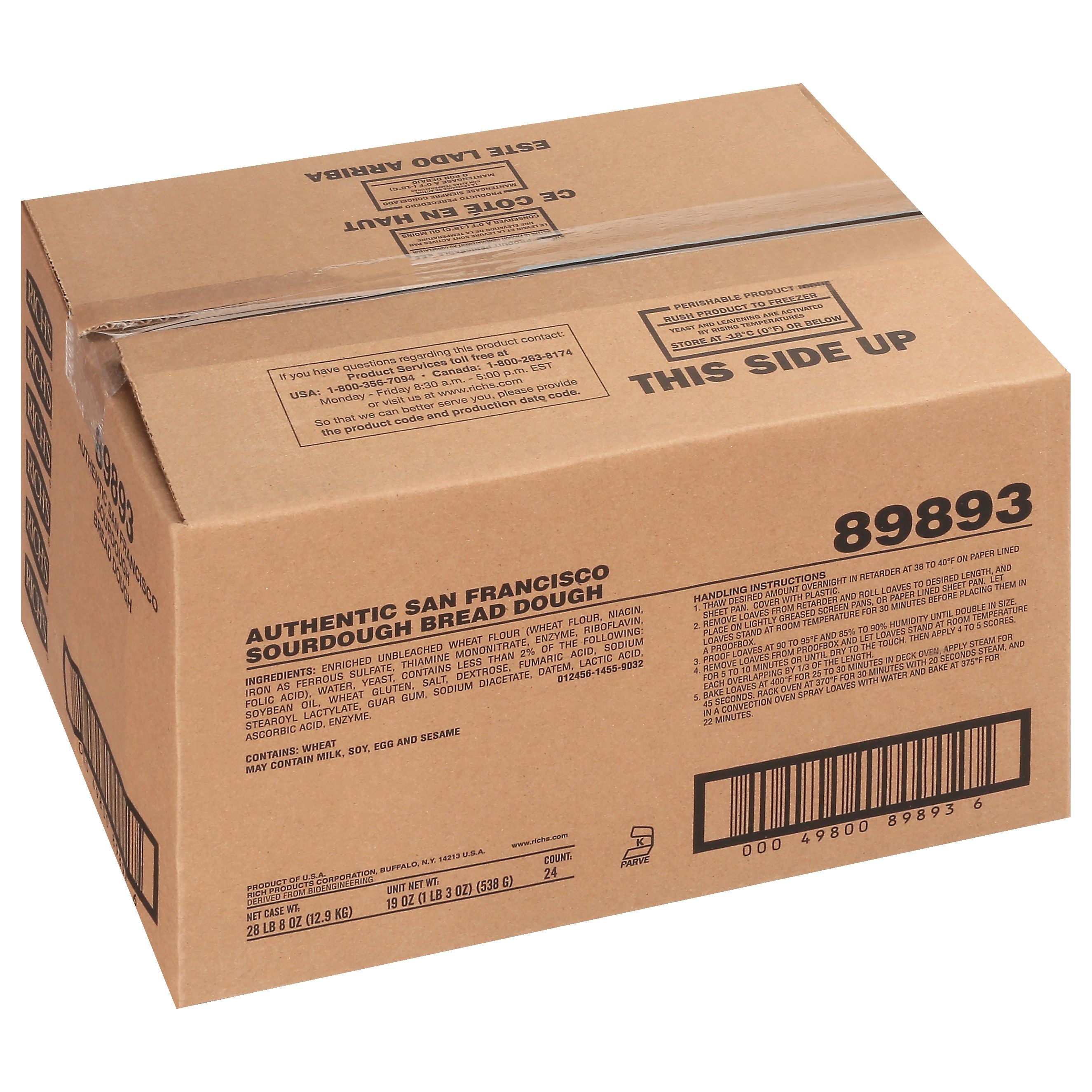 Authentic San Francisco Sourdough 19 Ounce Size - 24 Per Case.