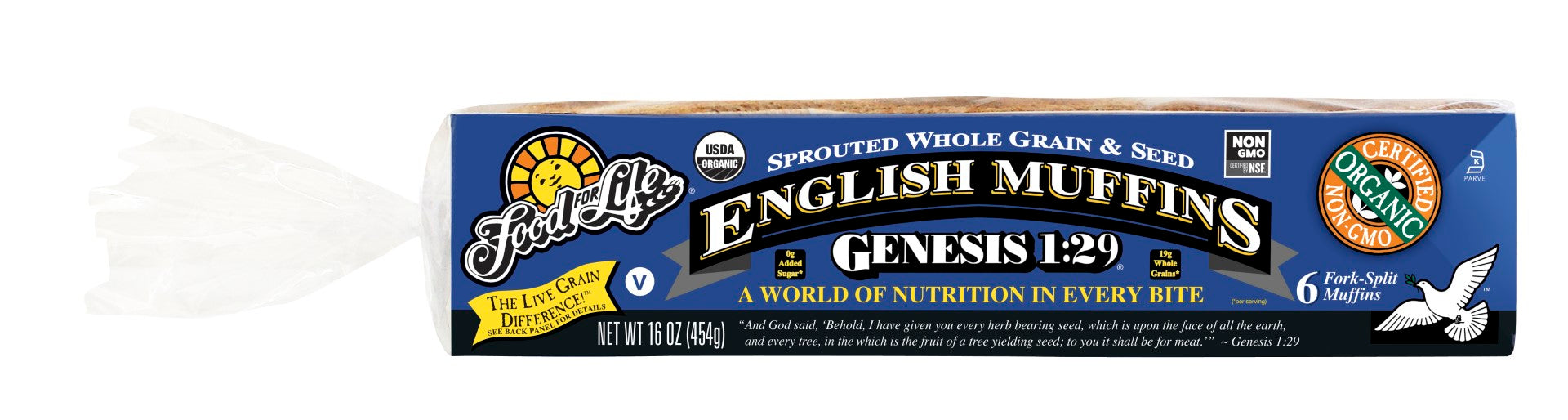 Food For Life Organic Genesis Sproutedgrain & Seed English Muffin 16 Ounce Size - 6 Per Case.